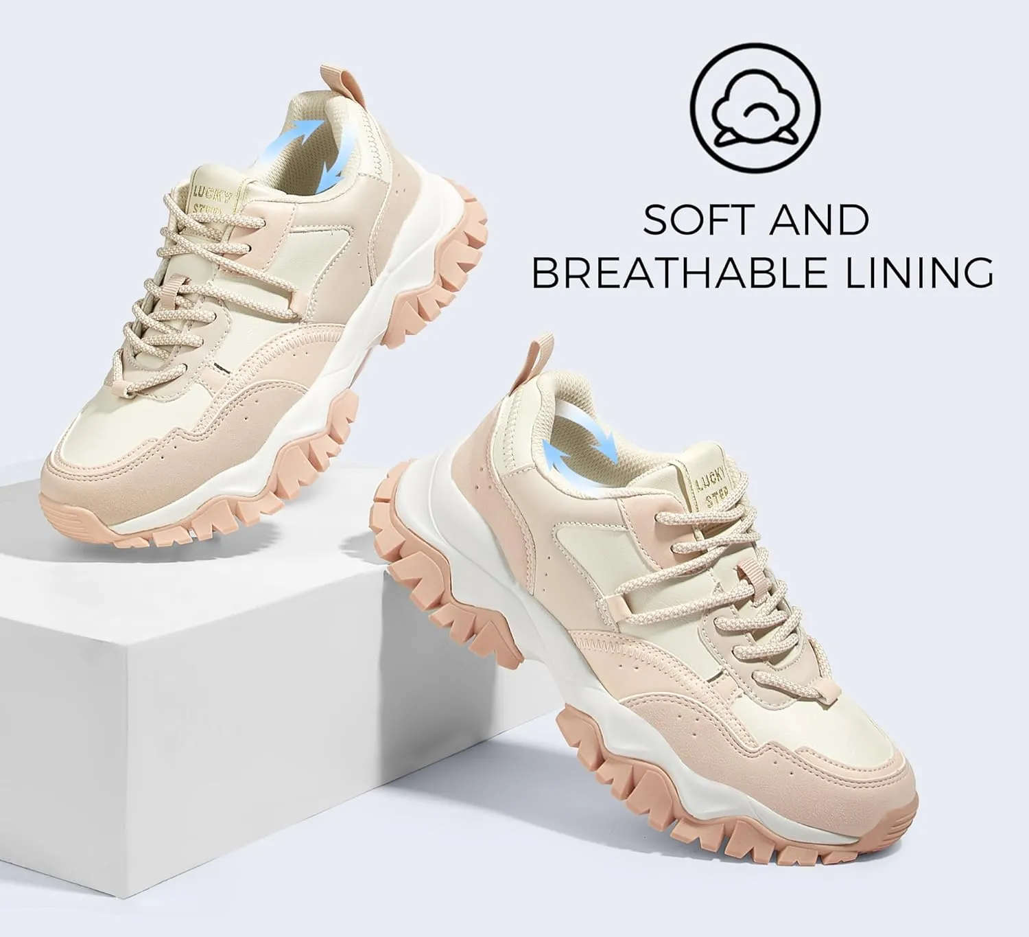 LUCKY STEP Women's Chunky Sneakers Fashion Platform Retro Tennis Casual Classic Cute Dad Anti-Slip Stylish Walking Sport Shoes