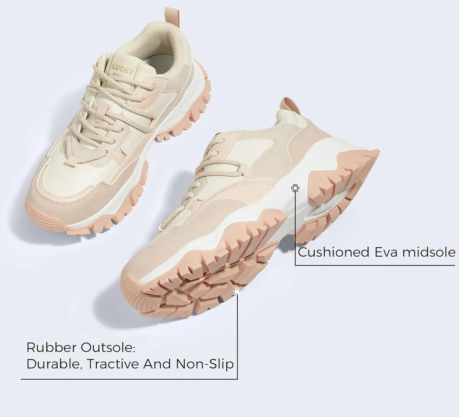 LUCKY STEP Women's Chunky Sneakers Fashion Platform Retro Tennis Casual Classic Cute Dad Anti-Slip Stylish Walking Sport Shoes