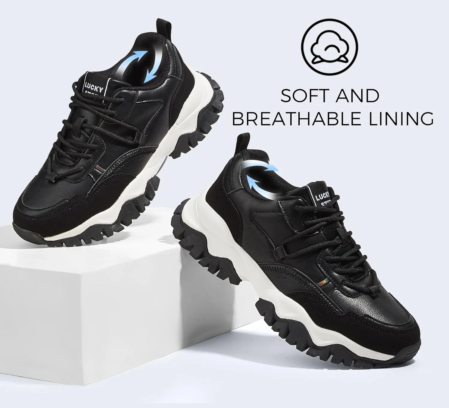 LUCKY STEP Women's Chunky Sneakers Fashion Platform Retro Tennis Casual Classic Cute Dad Anti-Slip Stylish Walking Sport Shoes