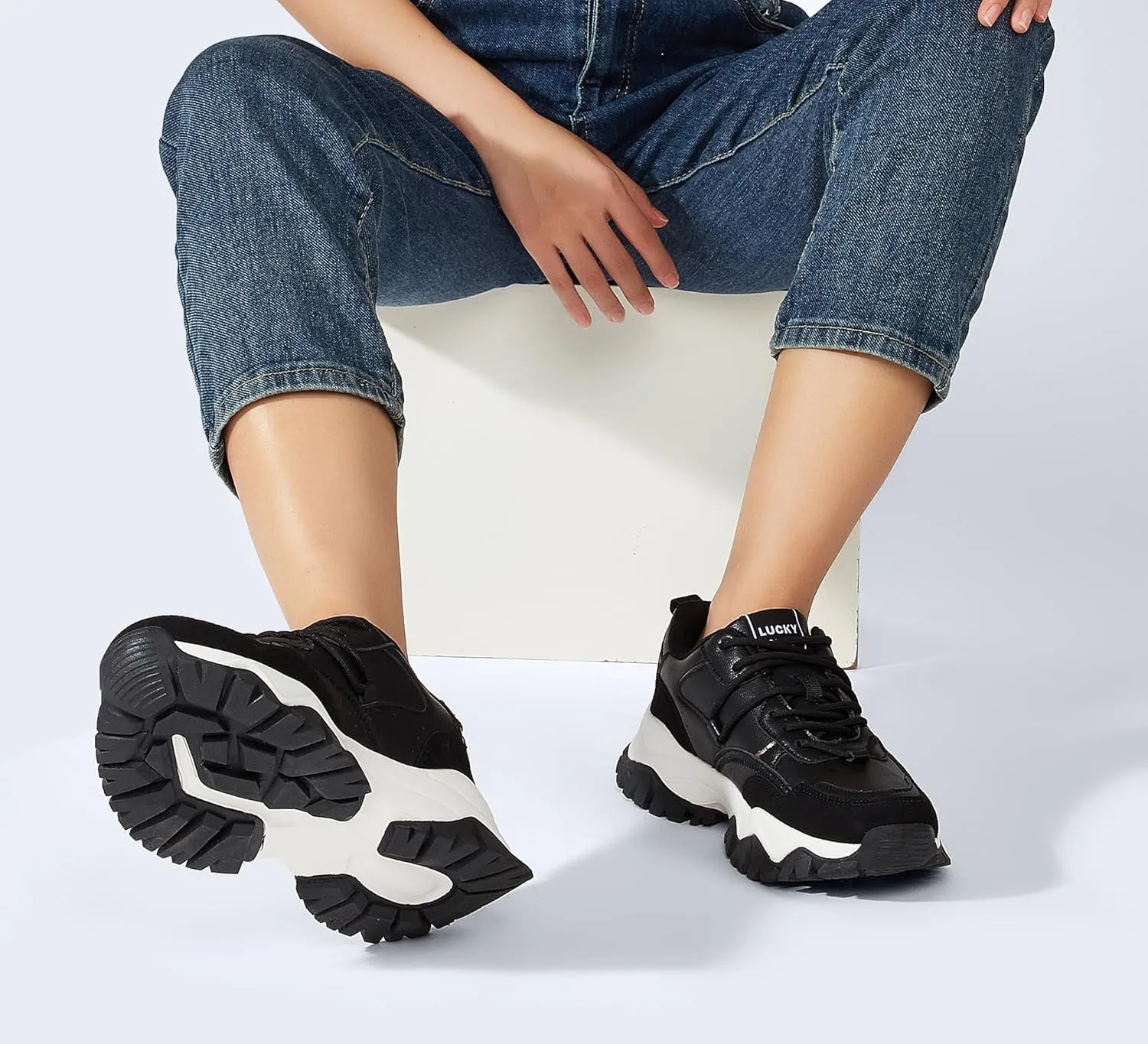 LUCKY STEP Women's Chunky Sneakers Fashion Platform Retro Tennis Casual Classic Cute Dad Anti-Slip Stylish Walking Sport Shoes