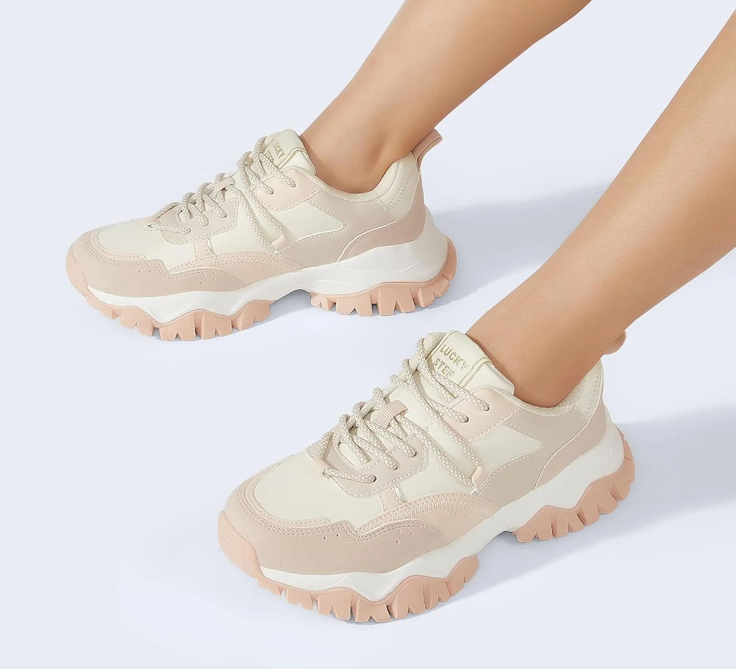 LUCKY STEP Women's Chunky Sneakers Fashion Platform Retro Tennis Casual Classic Cute Dad Anti-Slip Stylish Walking Sport Shoes