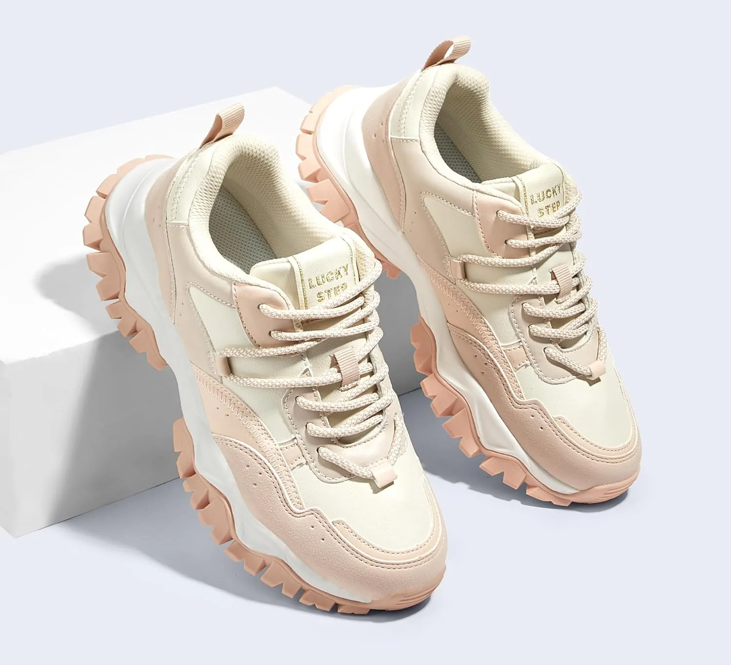 LUCKY STEP Women's Chunky Sneakers Fashion Platform Retro Tennis Casual Classic Cute Dad Anti-Slip Stylish Walking Sport Shoes
