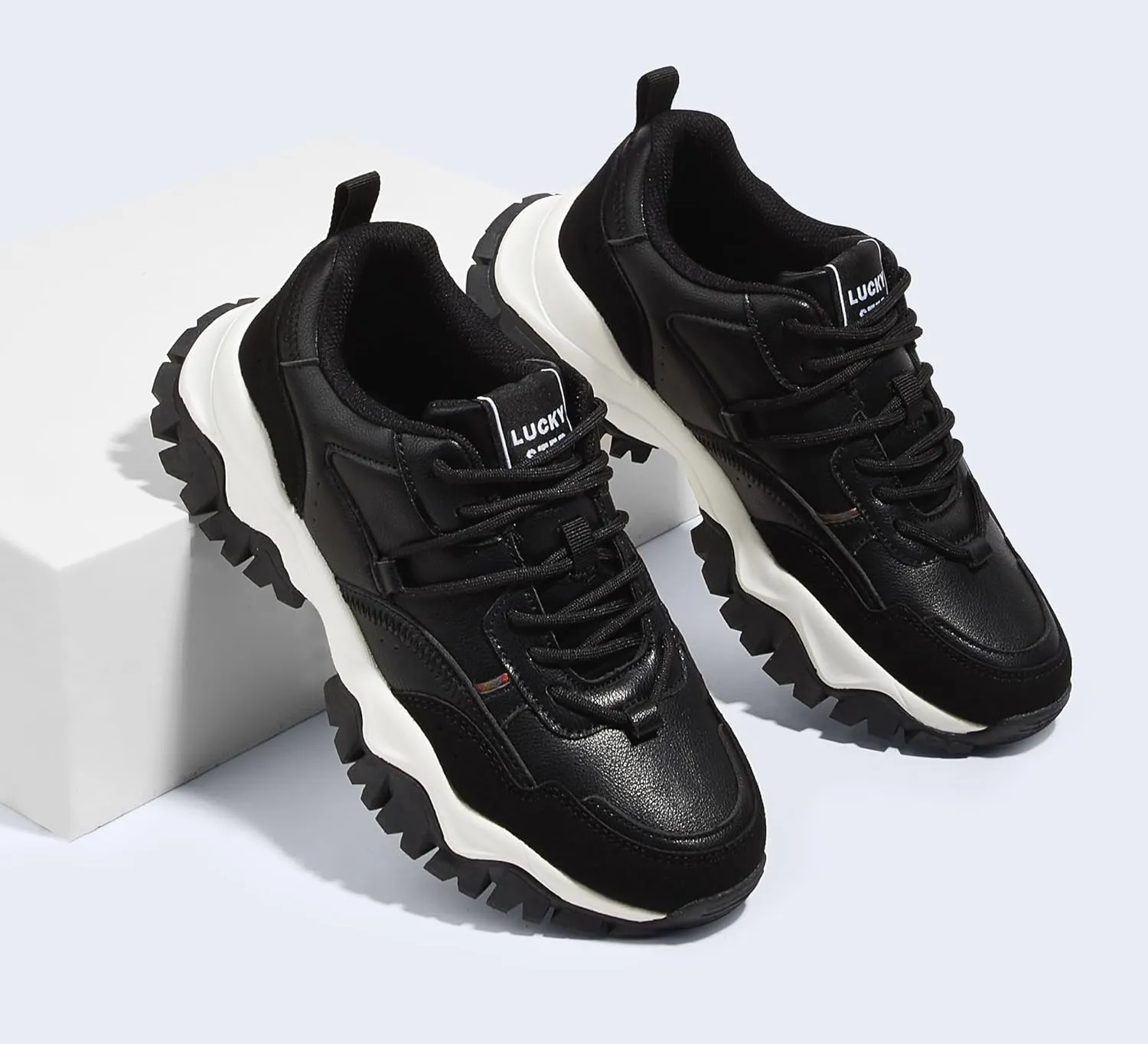 LUCKY STEP Women's Chunky Sneakers Fashion Platform Retro Tennis Casual Classic Cute Dad Anti-Slip Stylish Walking Sport Shoes