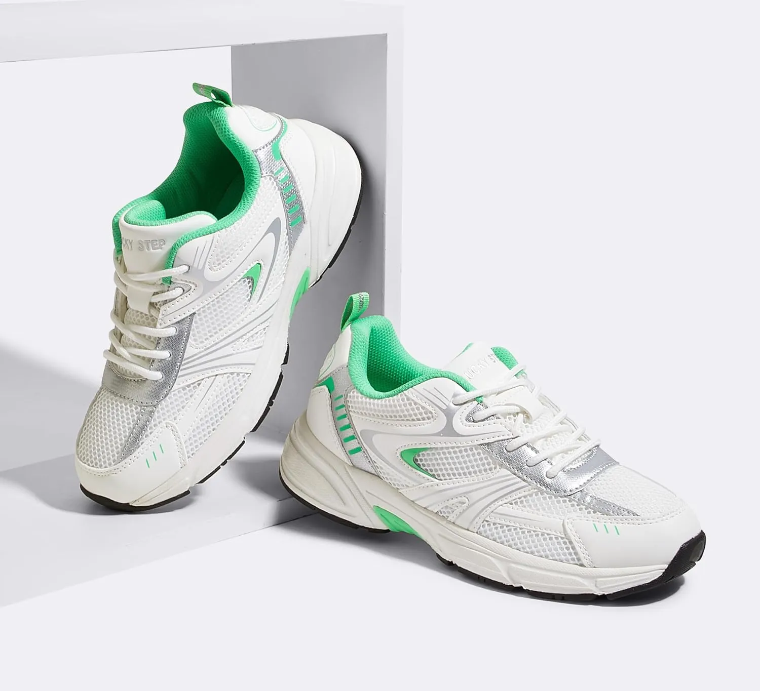 LUCKY STEP Women's Mesh Casual Fashion Sneakers Lace Up Lightweight Running Shoes Non Slip Breathable Chunky Shoes