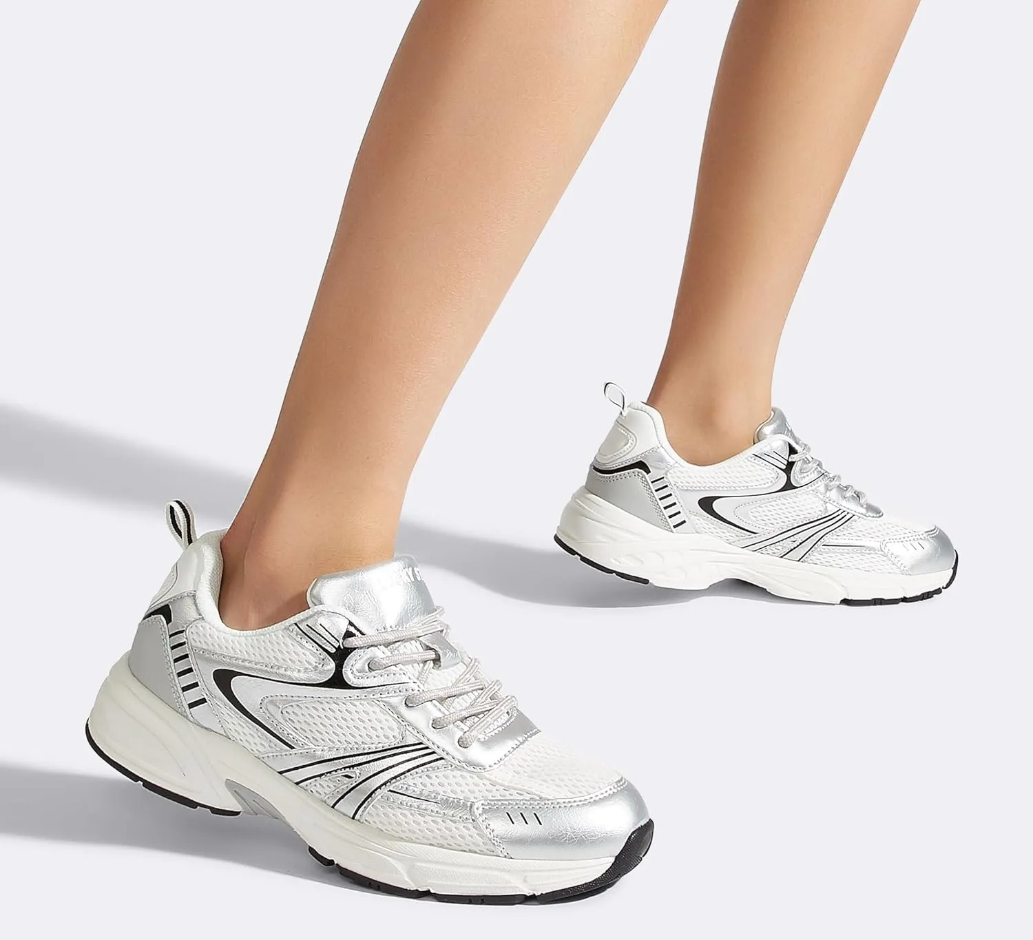 LUCKY STEP Women's Mesh Casual Fashion Sneakers Lace Up Lightweight Running Shoes Non Slip Breathable Chunky Shoes