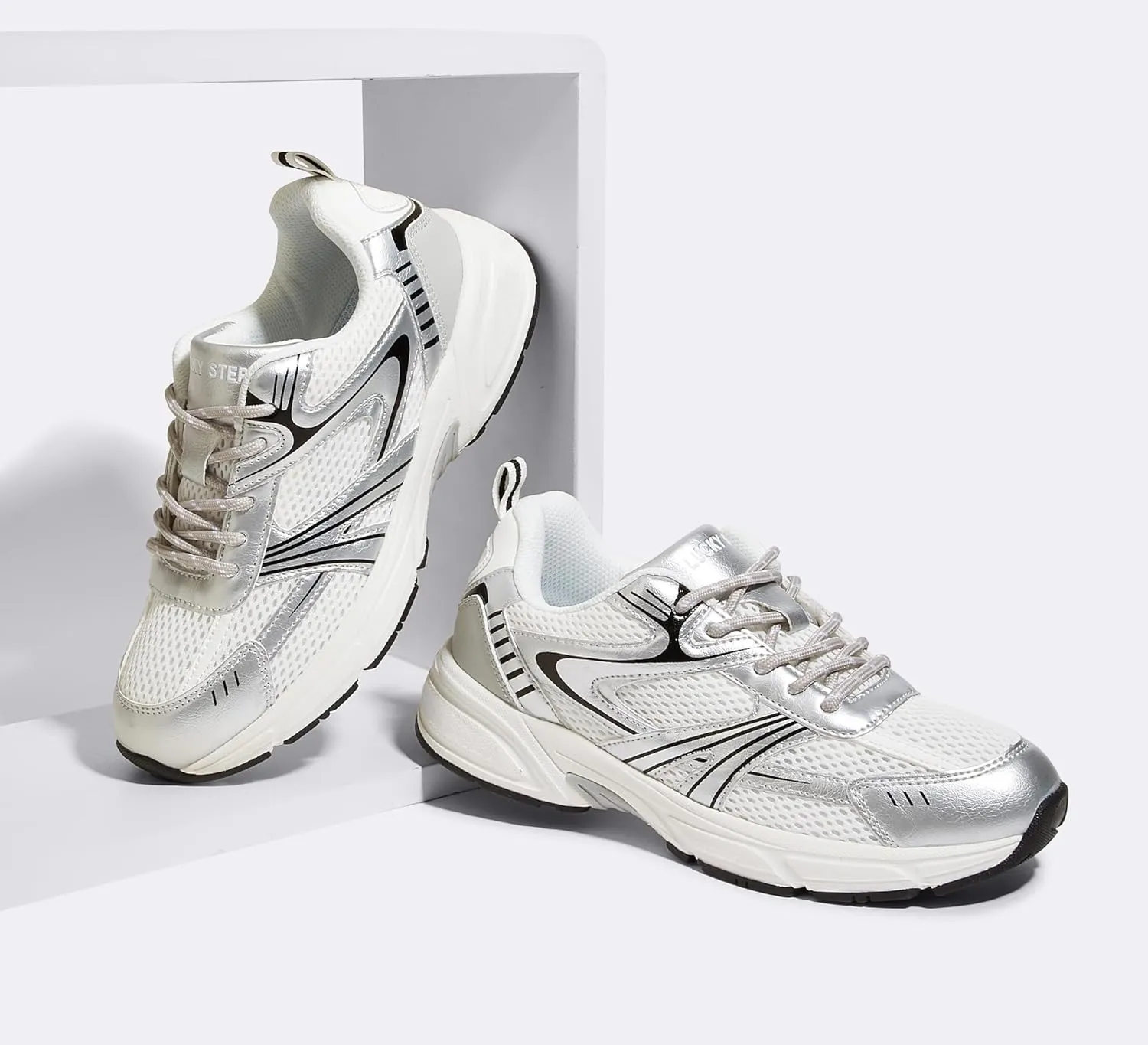 LUCKY STEP Women's Mesh Casual Fashion Sneakers Lace Up Lightweight Running Shoes Non Slip Breathable Chunky Shoes