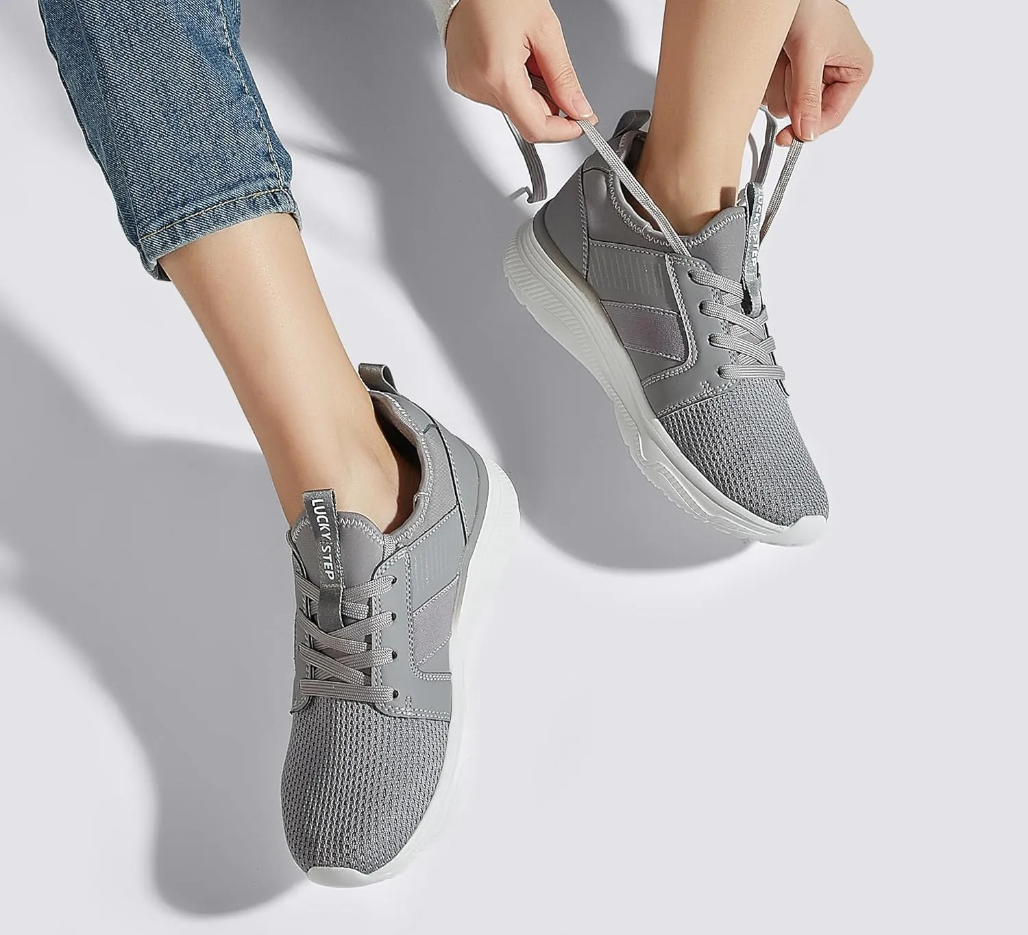 LUCKY STEP Women's Mesh Slip On Walking Shoes Platform Tennis Running Sneakers Breathable Lightweight Training Workout Athletic Gym Footwear