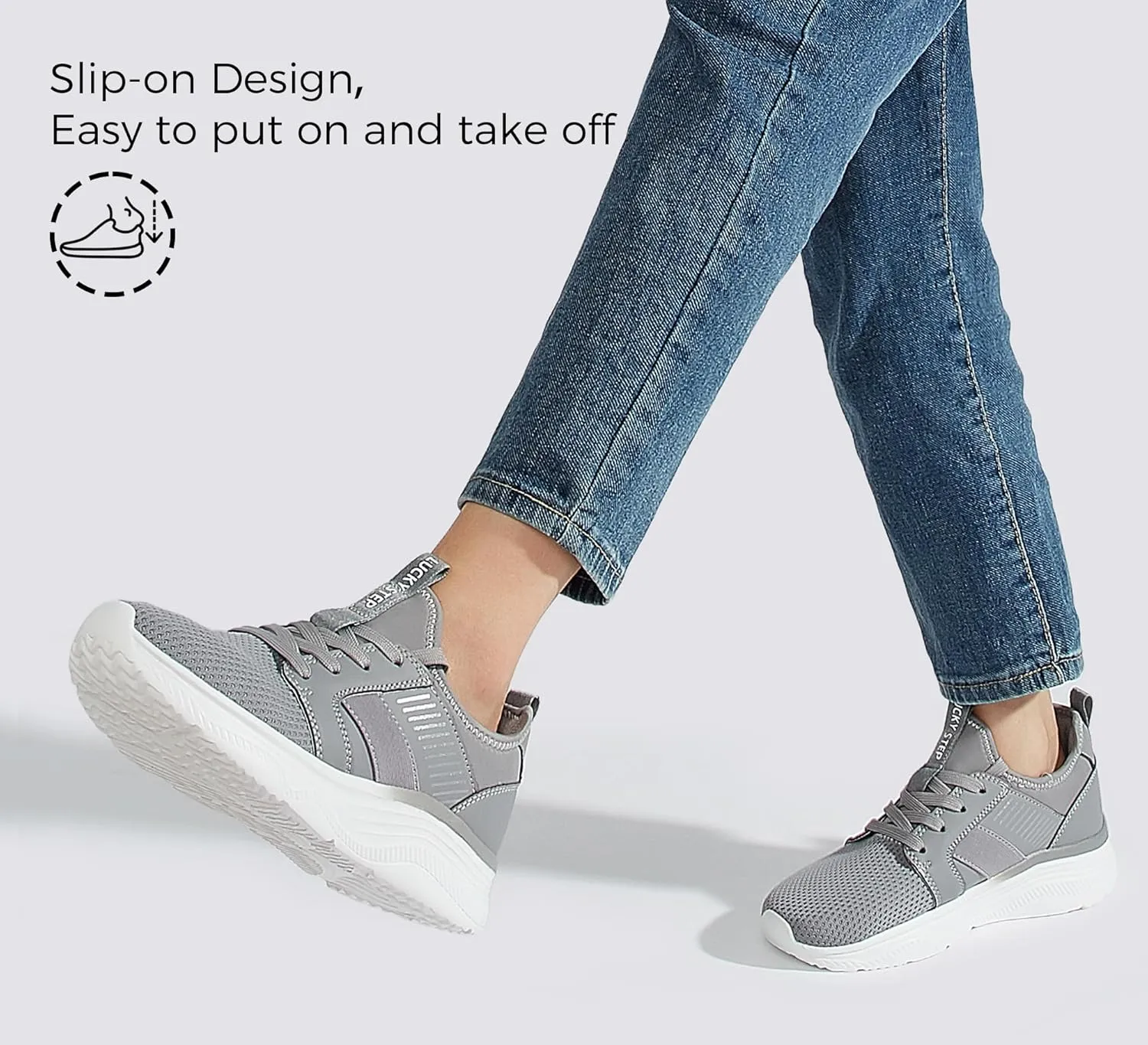 LUCKY STEP Women's Mesh Slip On Walking Shoes Platform Tennis Running Sneakers Breathable Lightweight Training Workout Athletic Gym Footwear