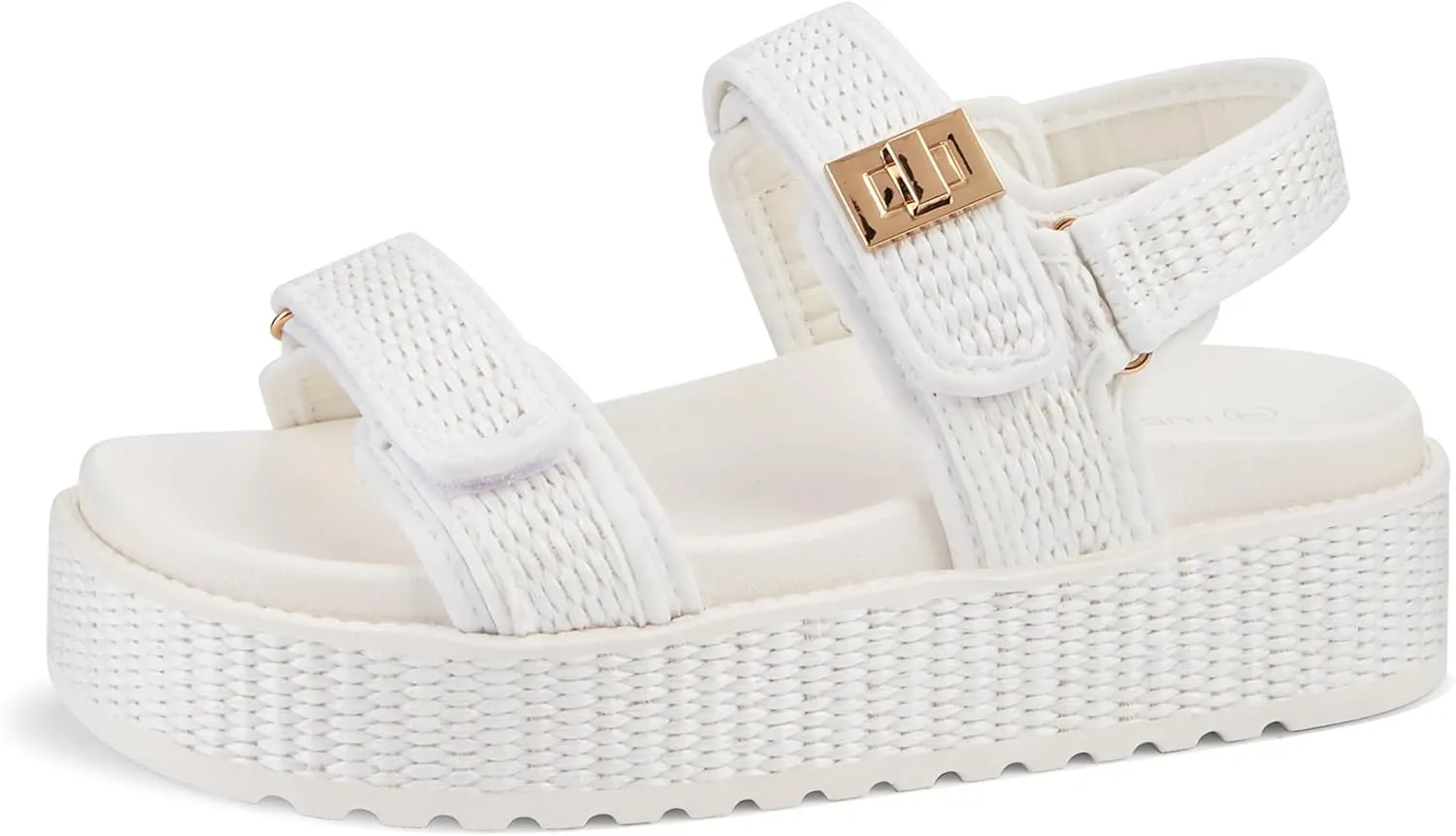 LUCKY STEP Women's Raffia Platform Wedge Sandals Open Toe Slingback Sandals Adjustable Double Strap Beach Sandals