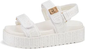 LUCKY STEP Women's Raffia Platform Wedge Sandals Open Toe Slingback Sandals Adjustable Double Strap Beach Sandals