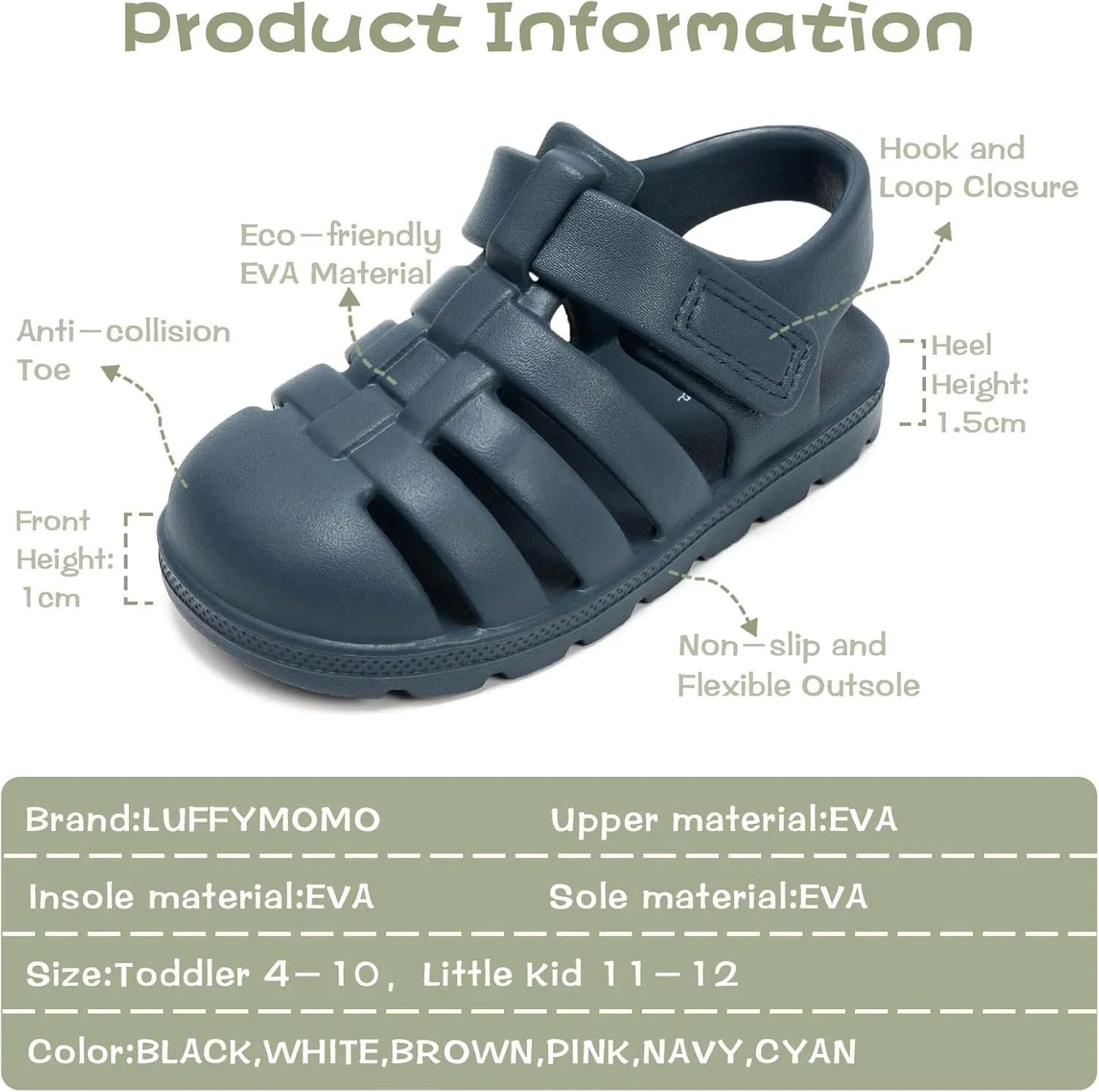Luffymomo Unisex-Child Closed-Toe Sandals Summer Sport Lightweight Sandal EVA Outdoor Water Shoes for Boys and Girls(Little Kid/Toddler)