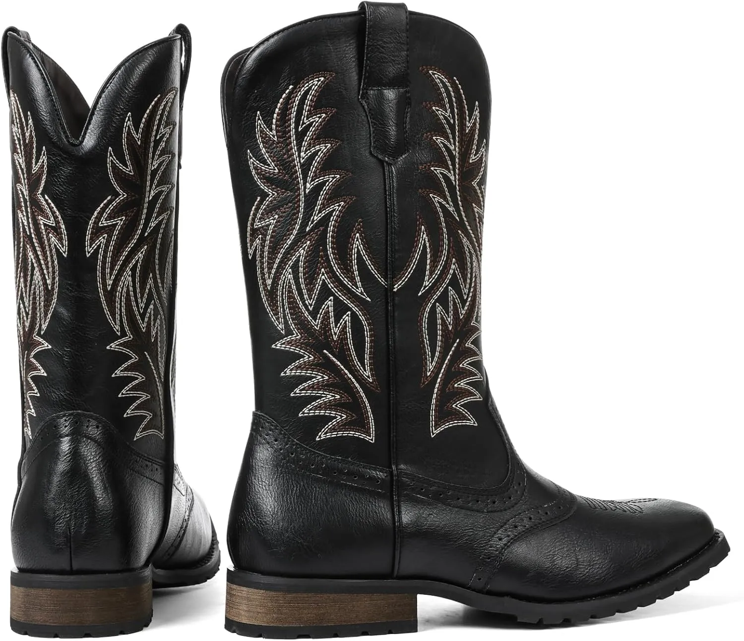 Lyrisiphy Cowboy Boots for Men Square Toe Embroideried Western Boots Traditional Country Boots Durable Work Boots