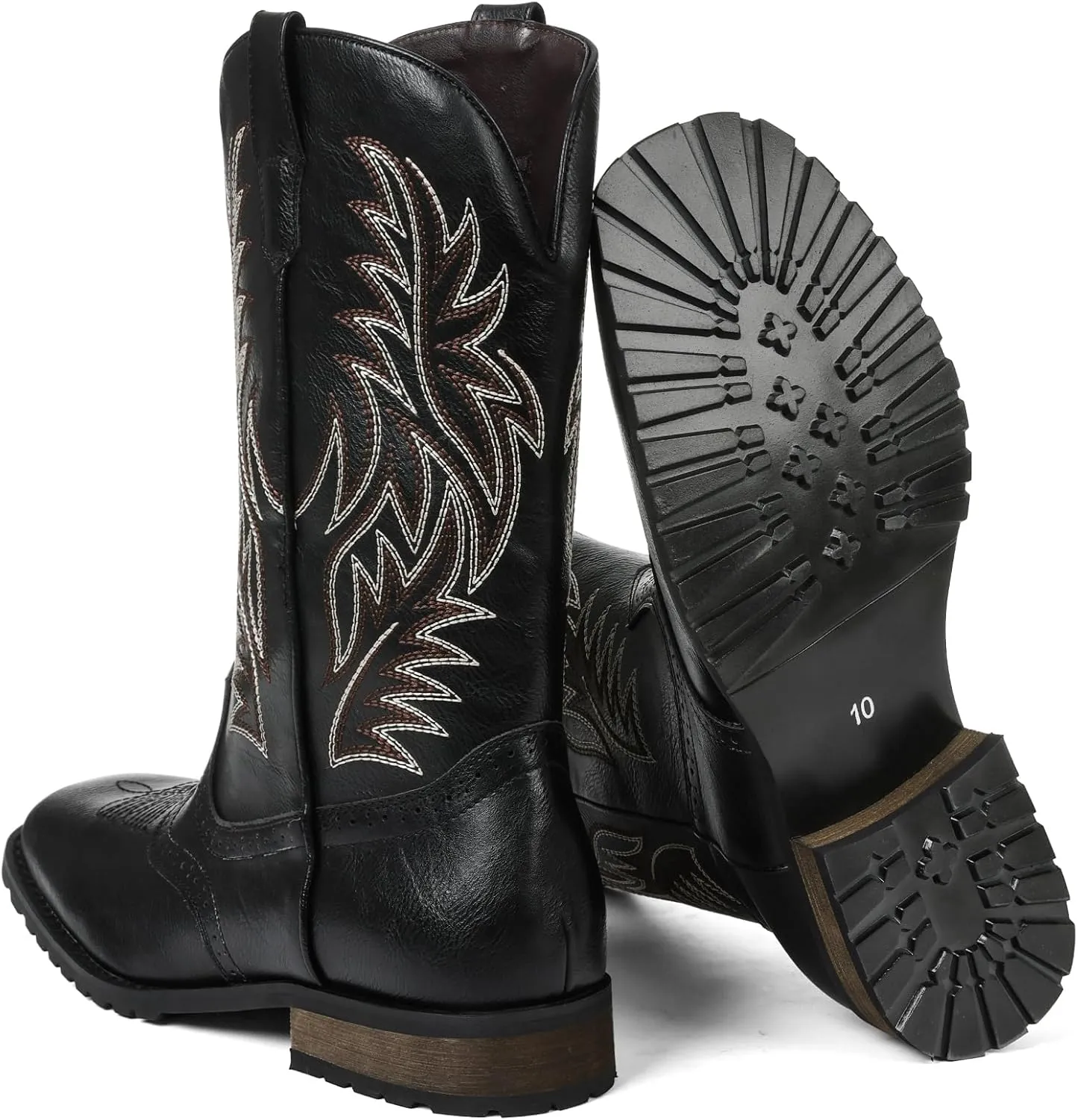 Lyrisiphy Cowboy Boots for Men Square Toe Embroideried Western Boots Traditional Country Boots Durable Work Boots