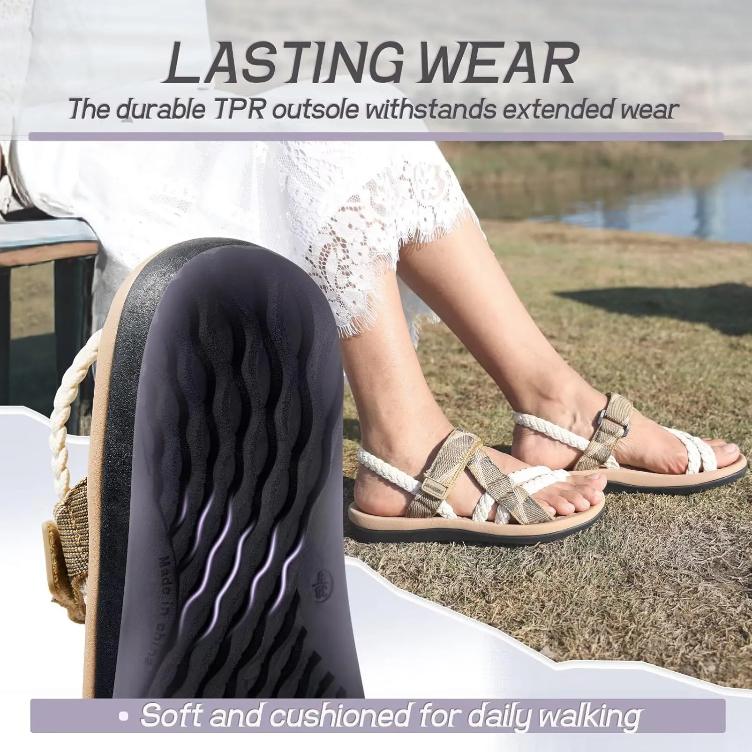 MEGNYA Comfortable Womens Hiking Sandals, Flip Flop Walking Sandals with Arch Support, Athletic Sandals with Hook and Loop Straps for Beach Vacation Adventure