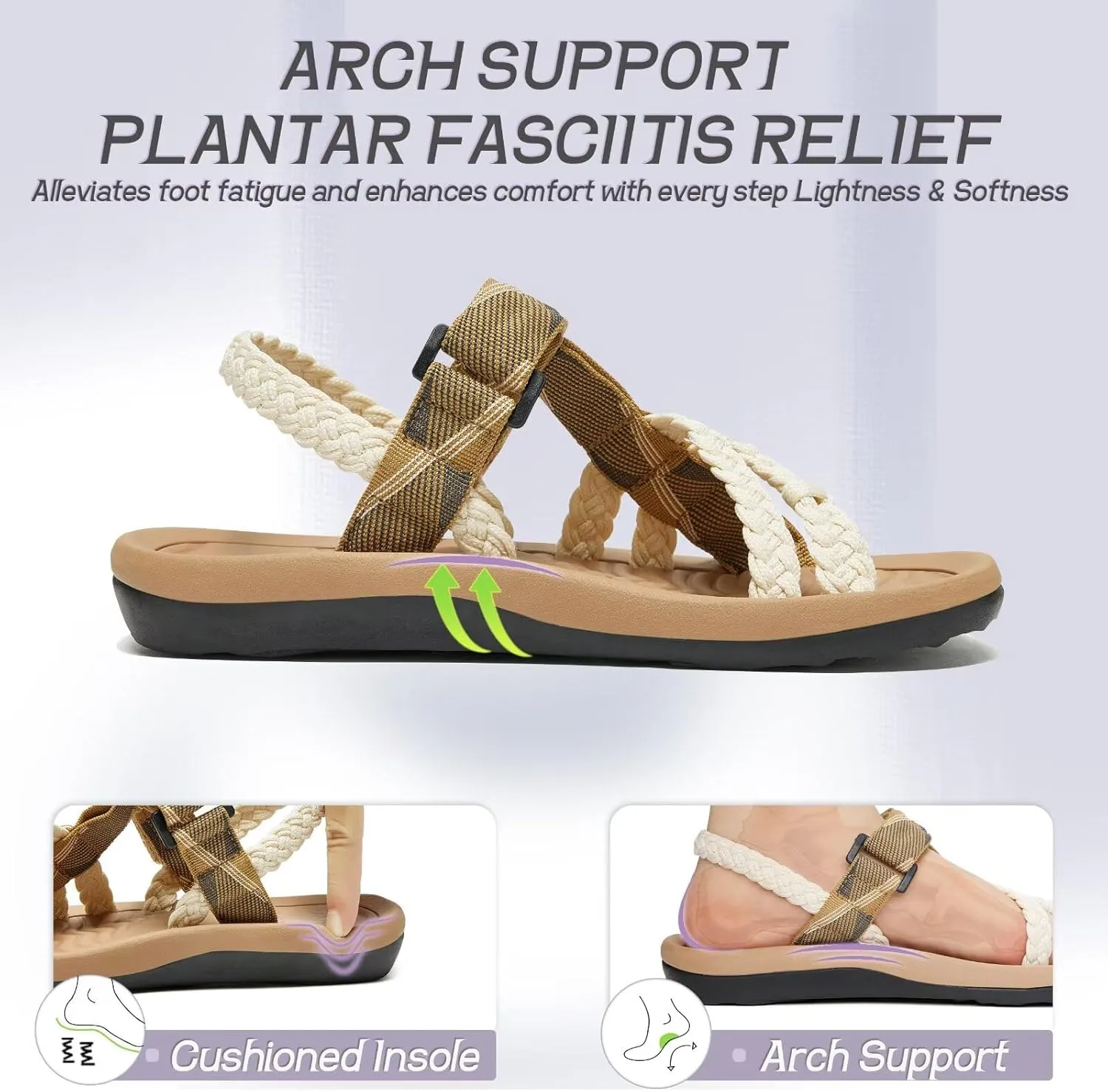 MEGNYA Comfortable Womens Hiking Sandals, Flip Flop Walking Sandals with Arch Support, Athletic Sandals with Hook and Loop Straps for Beach Vacation Adventure