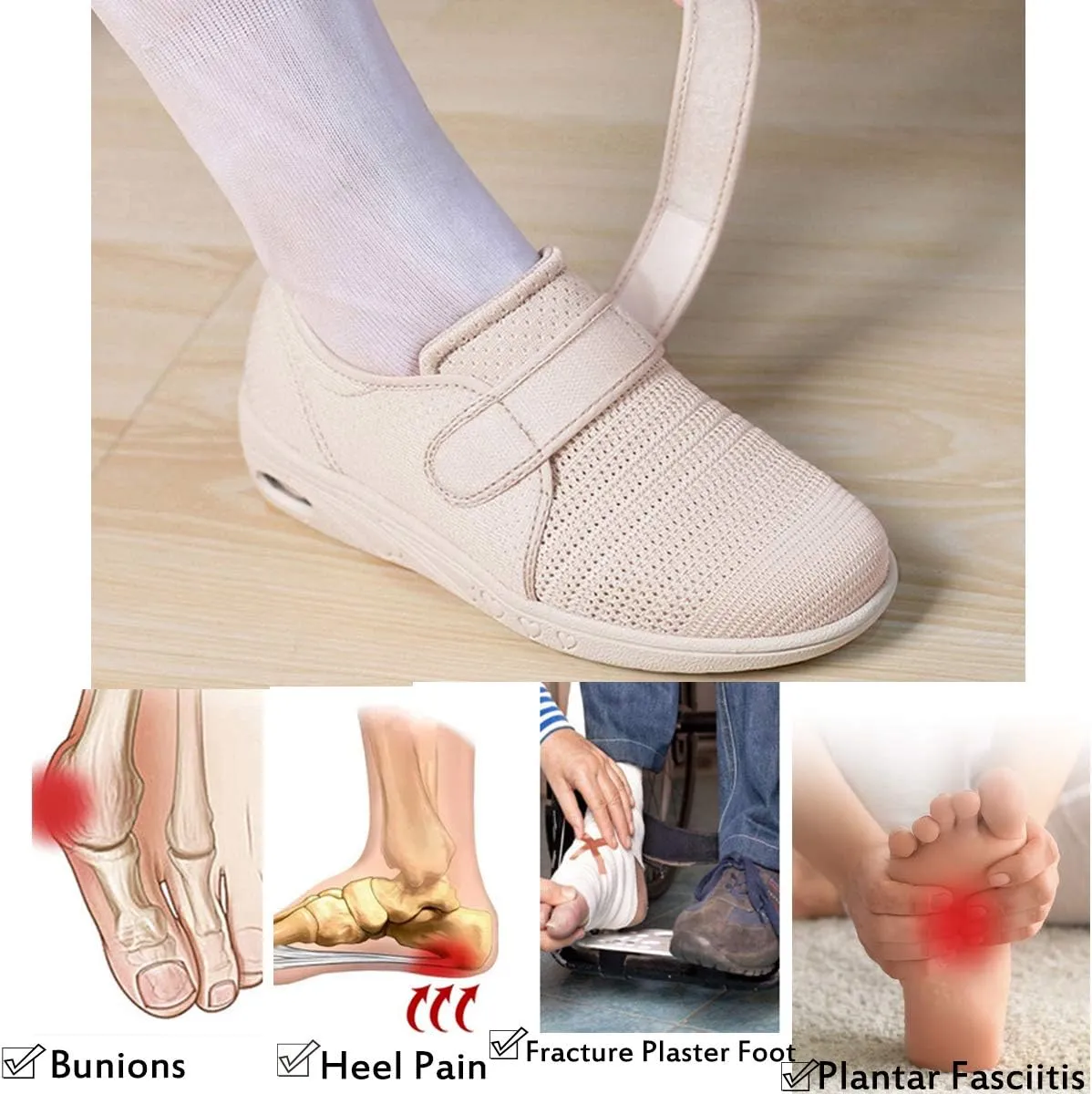 Mei MACLEOD Women's Extra Wide Shoes with Adjustable Strap Wide Width Sneakers Arthritis Edema Walking Shoes for Elderly Diabetic