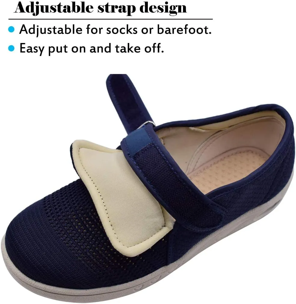 Mei MACLEOD Women's Extra Wide Shoes with Adjustable Strap Wide Width Sneakers Arthritis Edema Walking Shoes for Elderly Diabetic