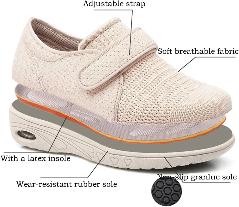 Mei MACLEOD Women's Extra Wide Shoes with Adjustable Strap Wide Width Sneakers Arthritis Edema Walking Shoes for Elderly Diabetic