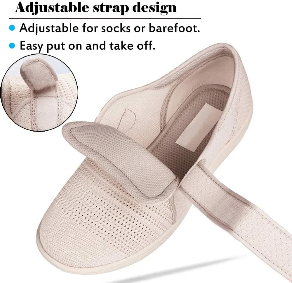 Mei MACLEOD Women's Extra Wide Shoes with Adjustable Strap Wide Width Sneakers Arthritis Edema Walking Shoes for Elderly Diabetic
