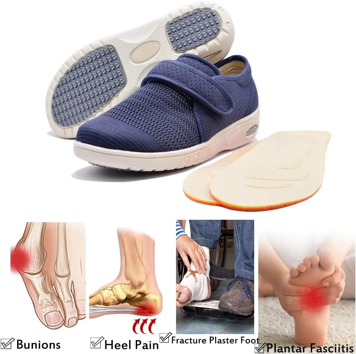 Mei MACLEOD Women's Extra Wide Shoes with Adjustable Strap Wide Width Sneakers Arthritis Edema Walking Shoes for Elderly Diabetic