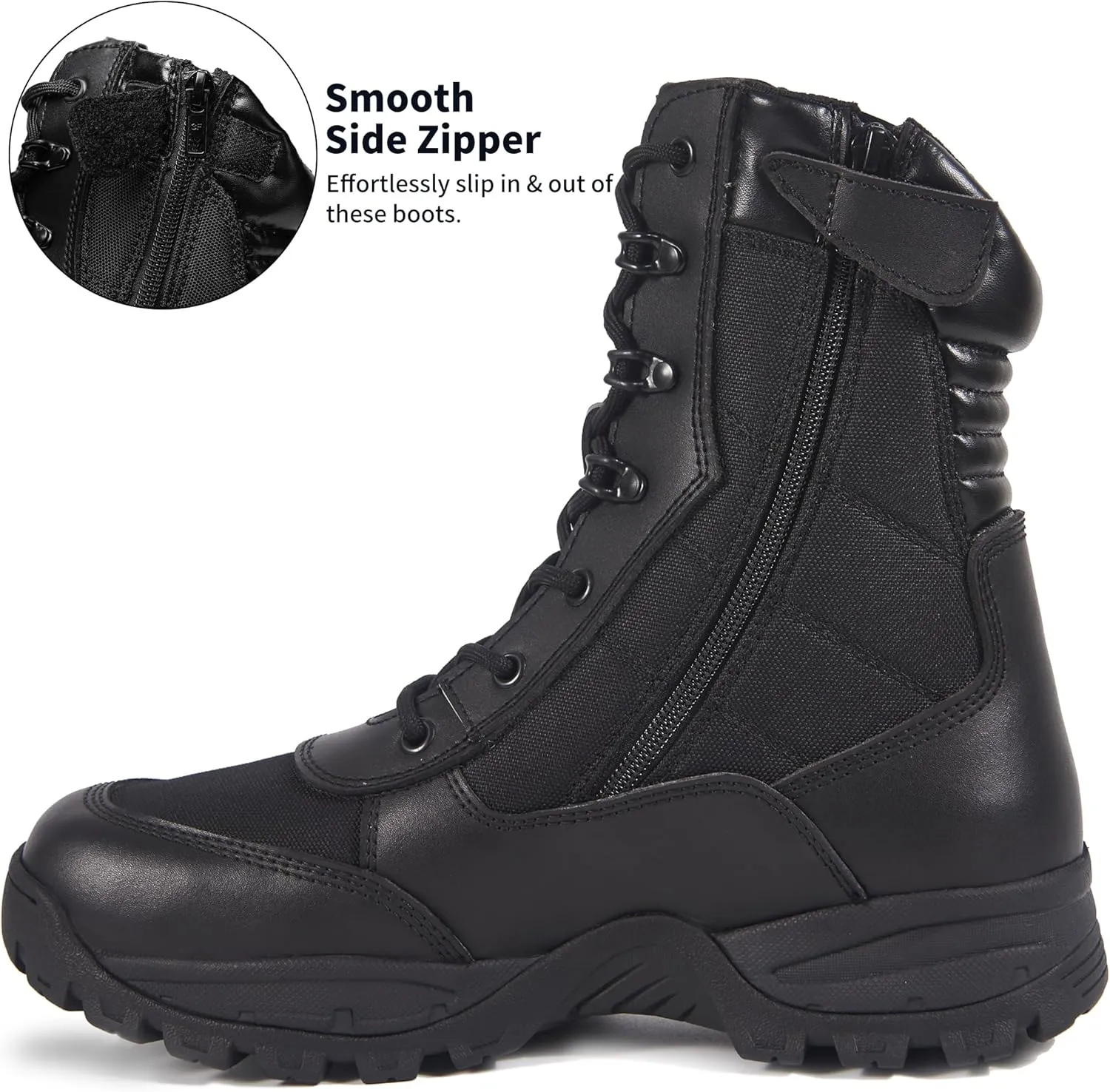 Men's 8 Inches Military Tactical Work Boots Side Zipper Lightweight Army Combat Boots Durable Outdoor Work Boots Desert Boots