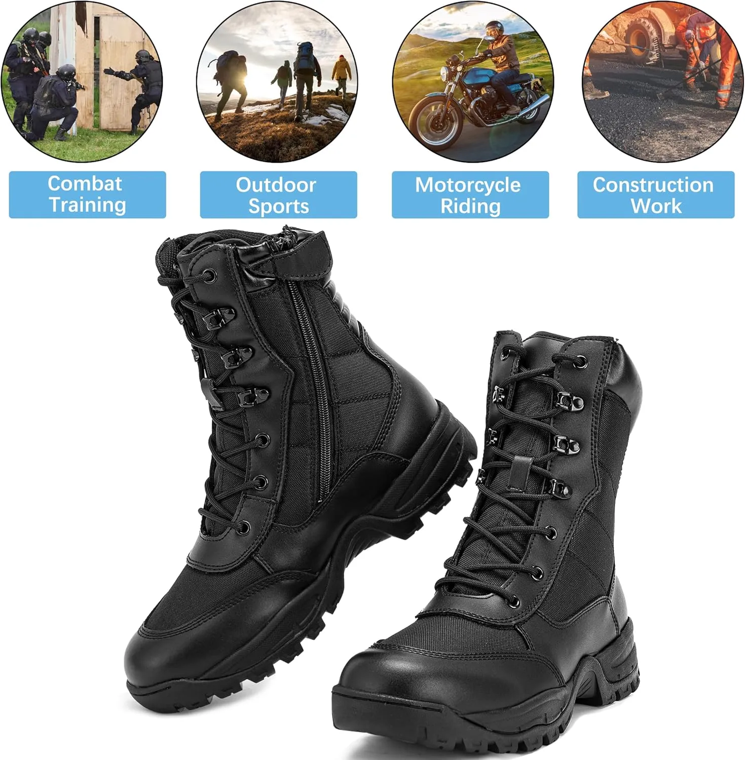 Men's 8 Inches Military Tactical Work Boots Side Zipper Lightweight Army Combat Boots Durable Outdoor Work Boots Desert Boots