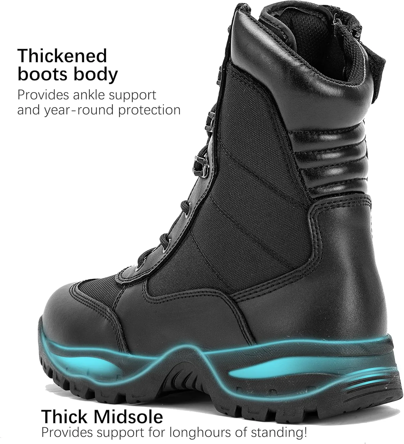 Men's 8 Inches Military Tactical Work Boots Side Zipper Lightweight Army Combat Boots Durable Outdoor Work Boots Desert Boots