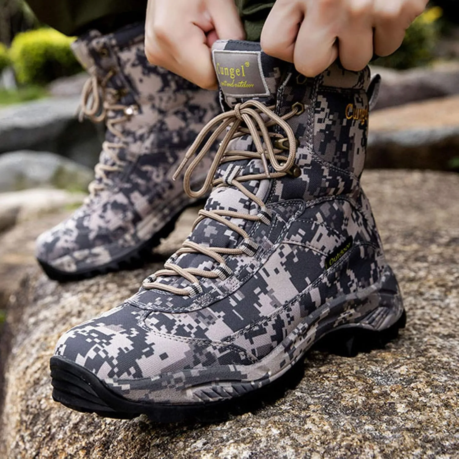 Men's Camo Hunting-Boot Waterproof Hiking Boots Anti-Slip Lightweight Breathable Durable Outdoor Shoes High-Cut Fishing Climbing Working Trekking