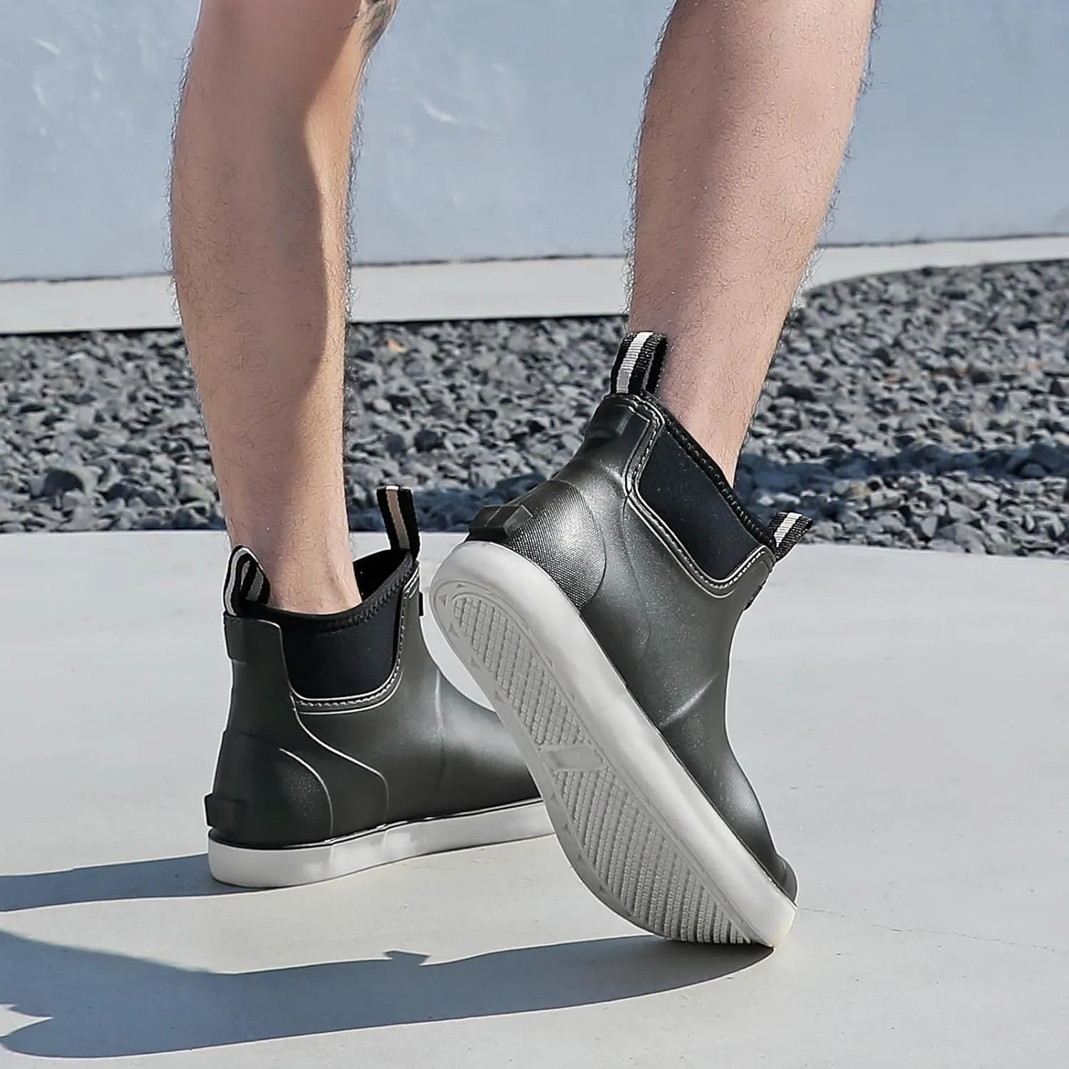 Men's Deck Boots Waterproof Fishing Rain Boots, Anti-Slip Rubber Boots Ankle Booties, High-Performance Footwear Chelsea Boots for Gardening Boating Camping Sailing