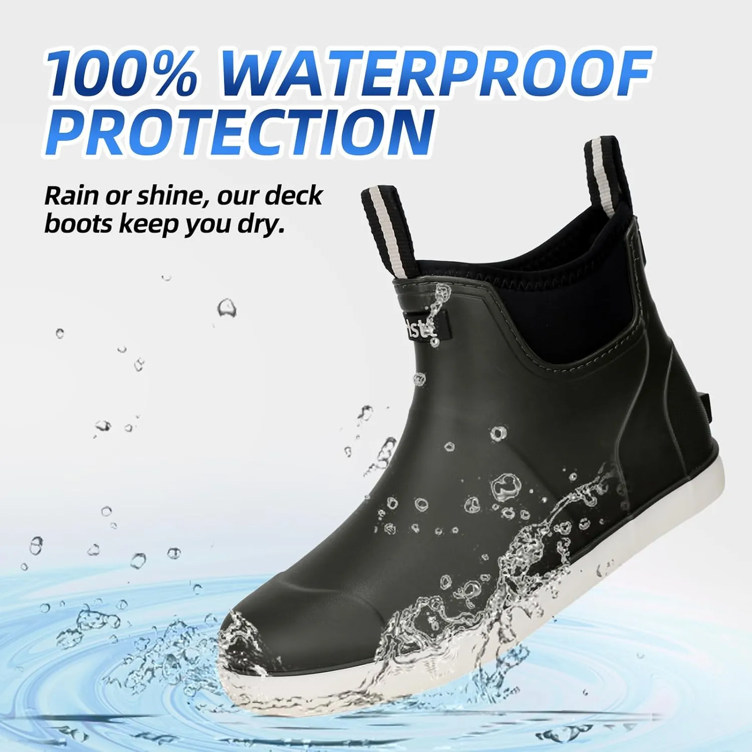 Men's Deck Boots Waterproof Fishing Rain Boots, Anti-Slip Rubber Boots Ankle Booties, High-Performance Footwear Chelsea Boots for Gardening Boating Camping Sailing