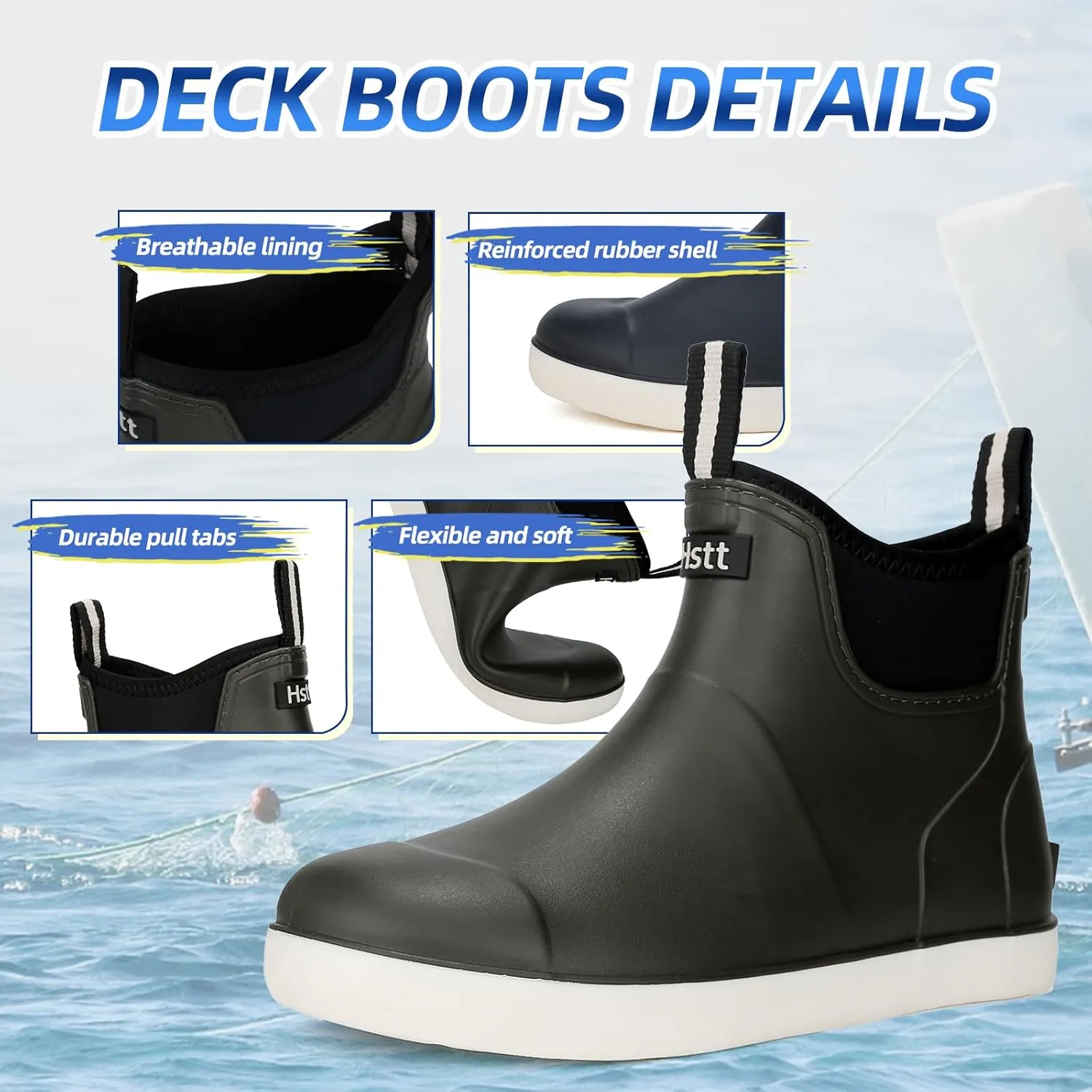 Men's Deck Boots Waterproof Fishing Rain Boots, Anti-Slip Rubber Boots Ankle Booties, High-Performance Footwear Chelsea Boots for Gardening Boating Camping Sailing