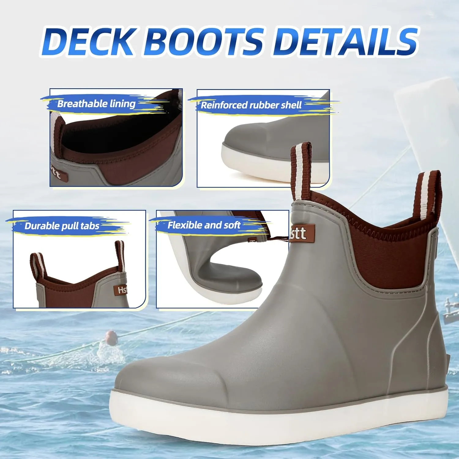 Men's Deck Boots Waterproof Fishing Rain Boots, Anti-Slip Rubber Boots Ankle Booties, High-Performance Footwear Chelsea Boots for Gardening Boating Camping Sailing