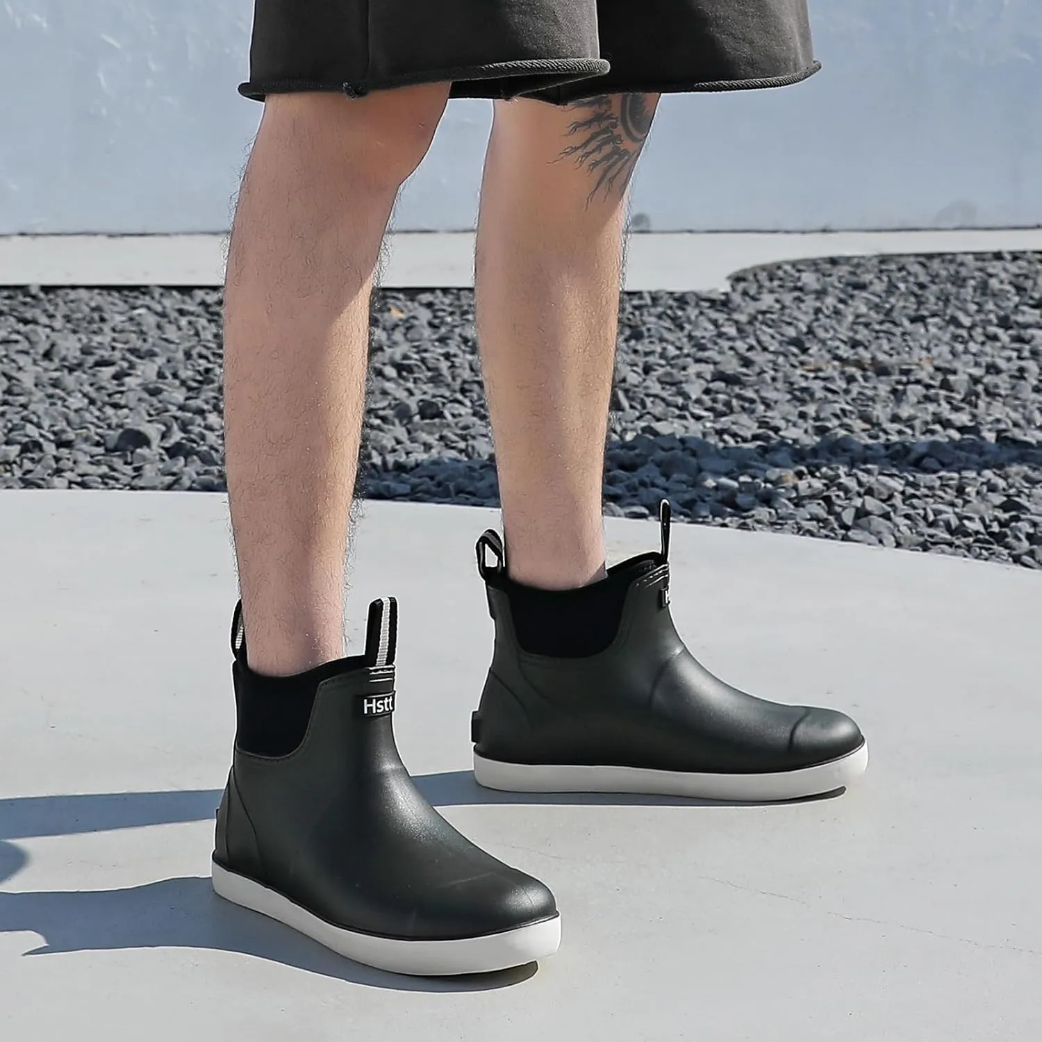 Men's Deck Boots Waterproof Fishing Rain Boots, Anti-Slip Rubber Boots Ankle Booties, High-Performance Footwear Chelsea Boots for Gardening Boating Camping Sailing