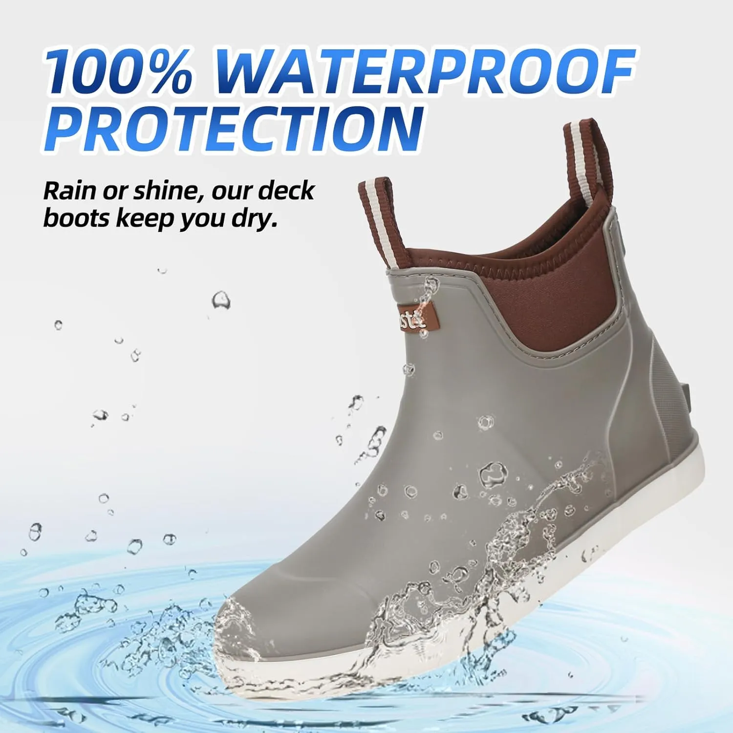 Men's Deck Boots Waterproof Fishing Rain Boots, Anti-Slip Rubber Boots Ankle Booties, High-Performance Footwear Chelsea Boots for Gardening Boating Camping Sailing