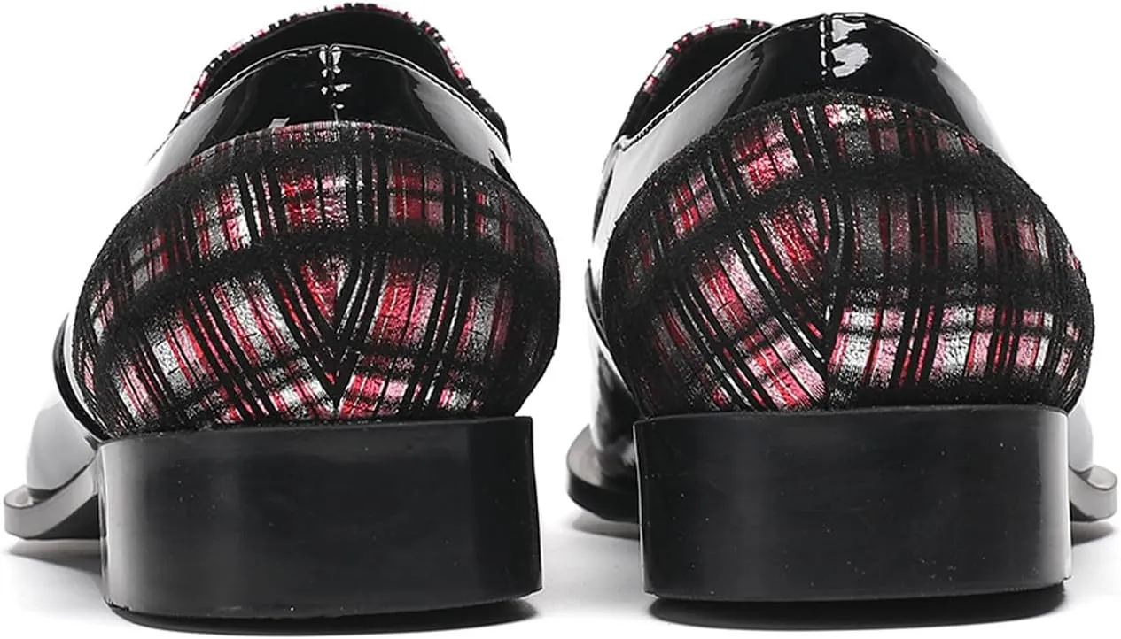 Mens Dress Shoes Plaid Slip-On Loafers for Men with Patent Leather – Stylish Metallic Toe, Unique Tartan Design, Perfect for Wedding,Party,Ballroom,Casual & Bar Wear