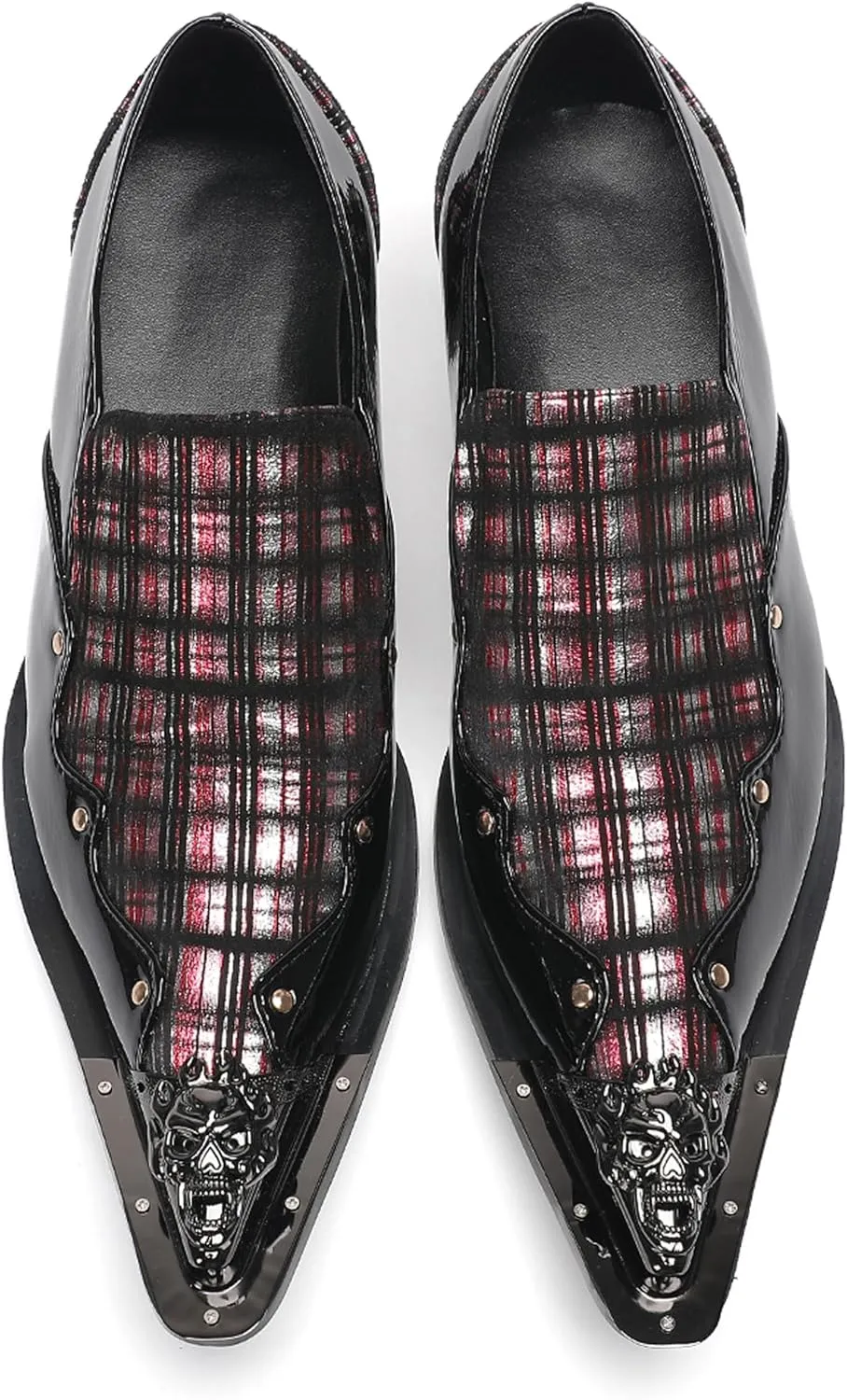 Mens Dress Shoes Plaid Slip-On Loafers for Men with Patent Leather – Stylish Metallic Toe, Unique Tartan Design, Perfect for Wedding,Party,Ballroom,Casual & Bar Wear
