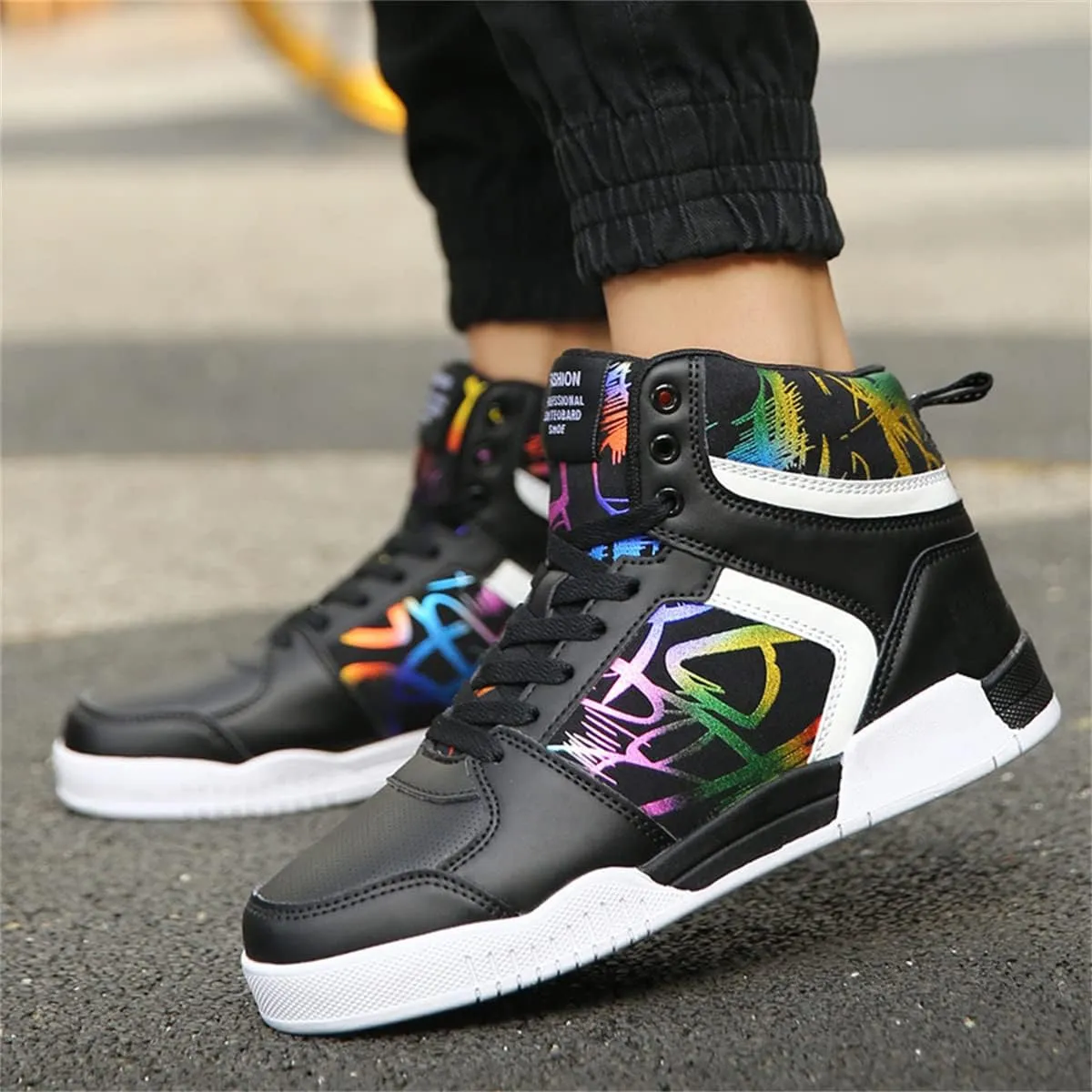 Men's Fashion Sneakers High Top Skate Shoes Stylish Casual Hip Hop Shoes
