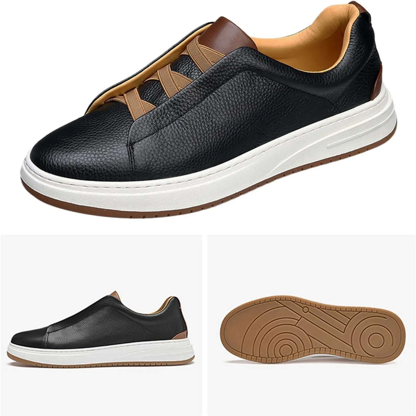 Men's Flat Oxford Sneakers Genuine Leather Low Top Business Dress Shoes with Non-Slip Design for Daily Commute, Hiking and Walking