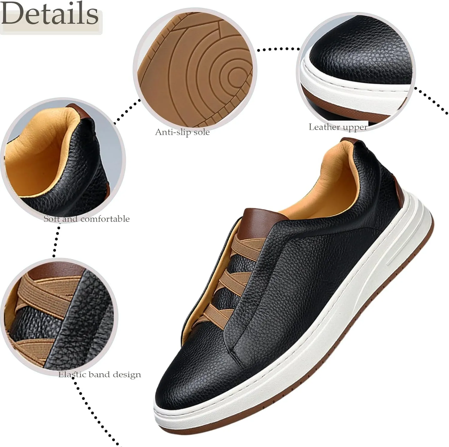 Men's Flat Oxford Sneakers Genuine Leather Low Top Business Dress Shoes with Non-Slip Design for Daily Commute, Hiking and Walking