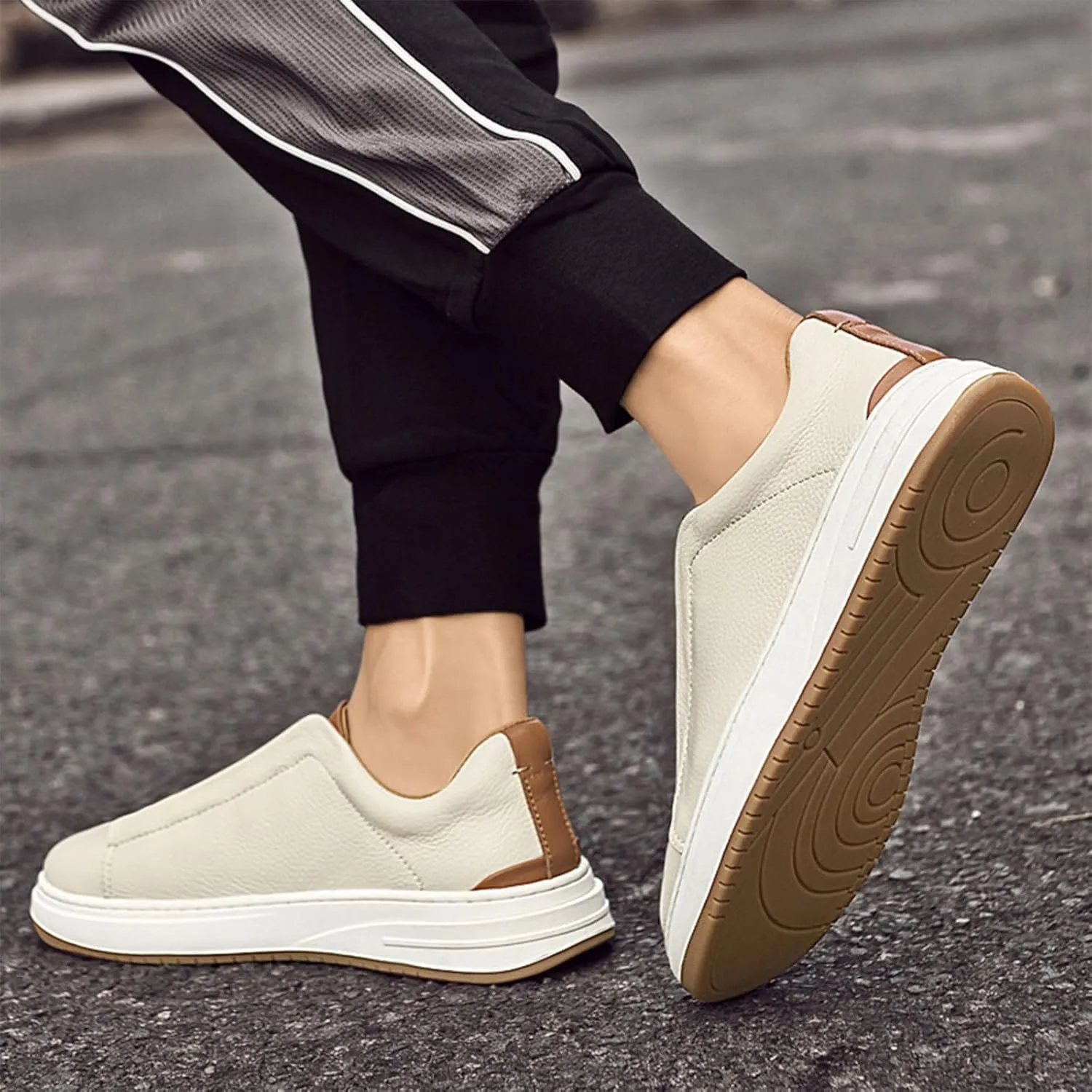 Men's Flat Oxford Sneakers Genuine Leather Low Top Business Dress Shoes with Non-Slip Design for Daily Commute, Hiking and Walking