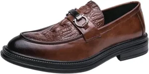 Men's Formal Slip-On Tuxedo Shoes Classic Crocodile Loafers Platform Fashion Dress Shoes