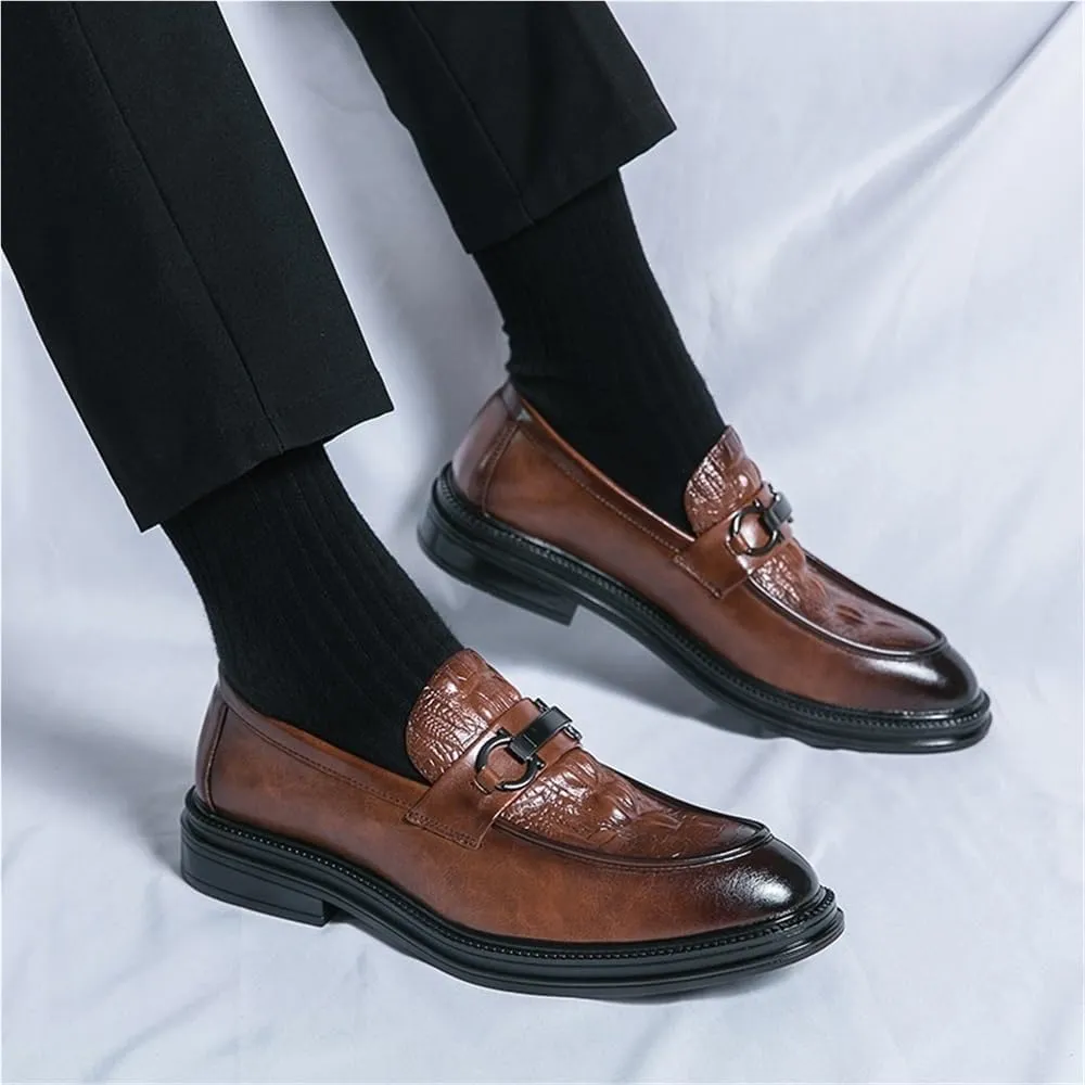 Men's Formal Slip-On Tuxedo Shoes Classic Crocodile Loafers Platform Fashion Dress Shoes