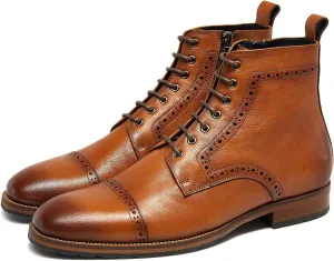 Mens motorcycle boots genuine leather combat casual Dress work boots for men