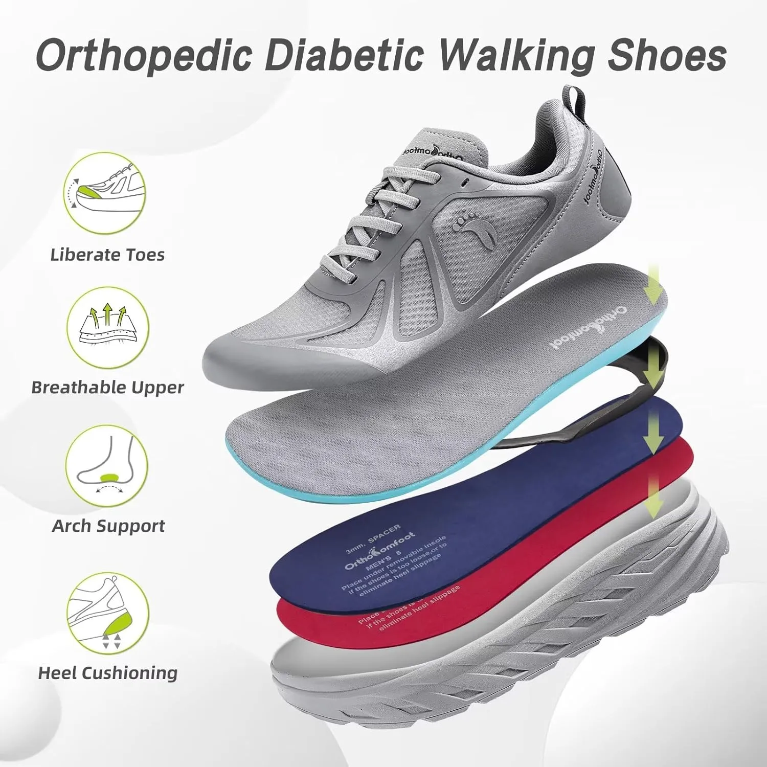 Men's Orthopedic Diabetic Wide Running Shoes: Comfortable Arch Support Plantar Fasciitis Sports Sneakers, Casual Orthotic Swollen Tennis Work Walking Shoes for Foot and Heel Pain Relief