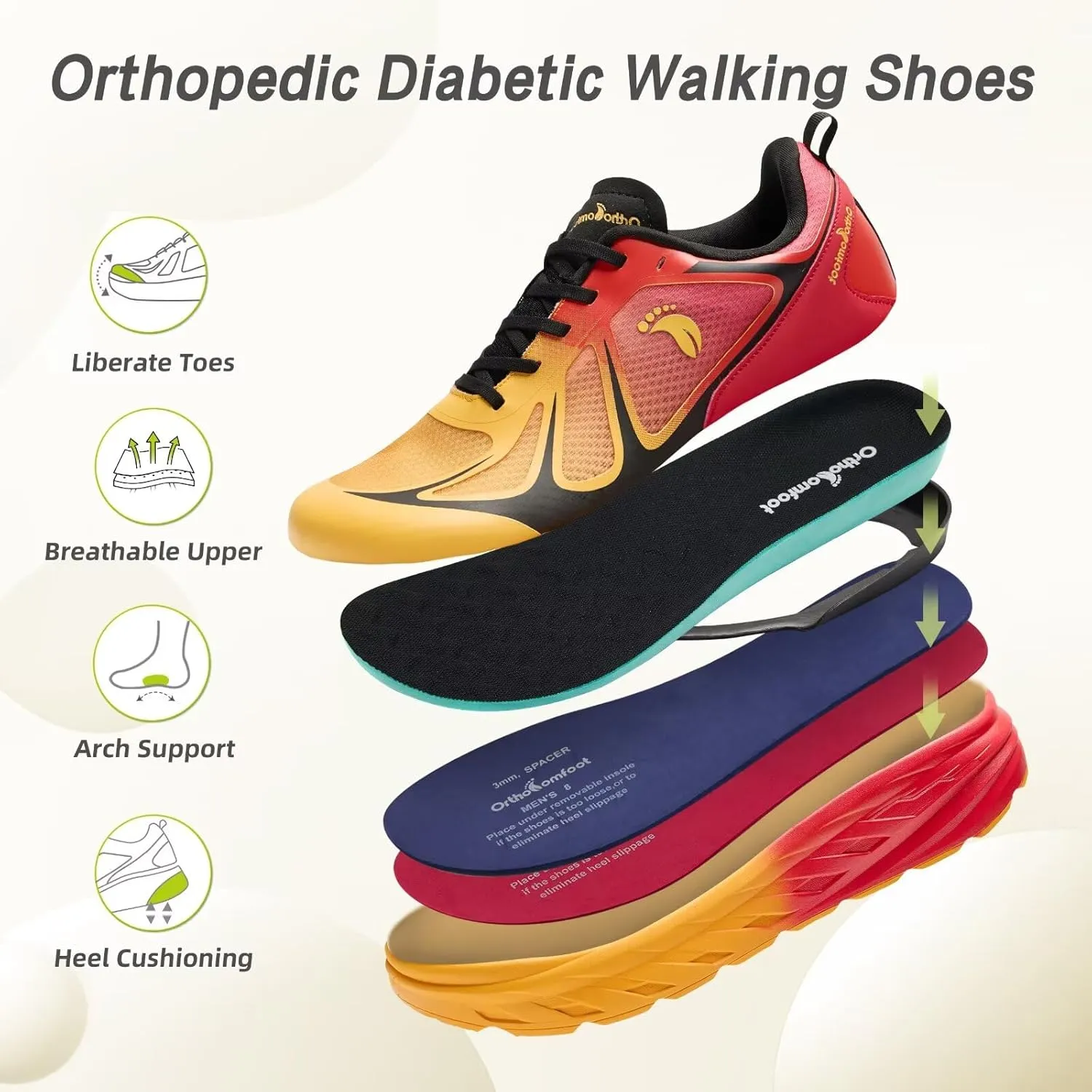 Men's Orthopedic Diabetic Wide Running Shoes: Comfortable Arch Support Plantar Fasciitis Sports Sneakers, Casual Orthotic Swollen Tennis Work Walking Shoes for Foot and Heel Pain Relief