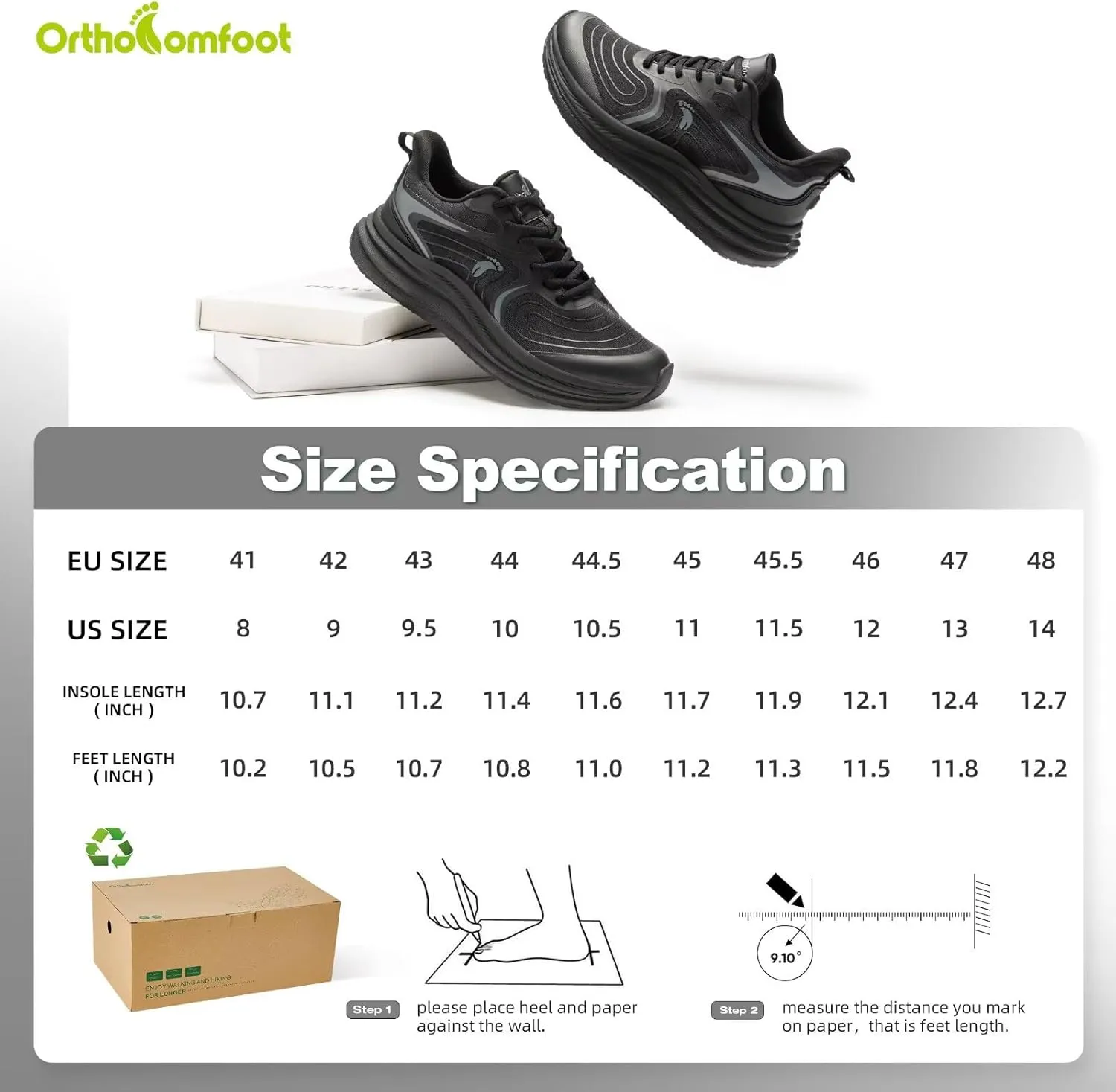 Men's Orthopedic Road Running Shoes: Comfortable Casual Plantar Fasciitis Arch Support Athletic Sports Sneakers, Orthotic High Arch Cushion Tennis Gym Work Walking Shoes for Foot Heel Pain Relief