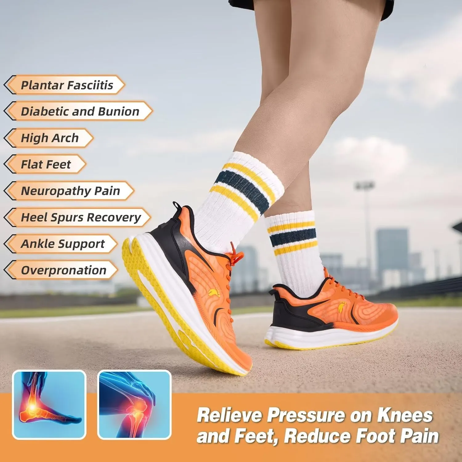 Men's Orthopedic Road Running Shoes: Comfortable Casual Plantar Fasciitis Arch Support Athletic Sports Sneakers, Orthotic High Arch Cushion Tennis Gym Work Walking Shoes for Foot Heel Pain Relief