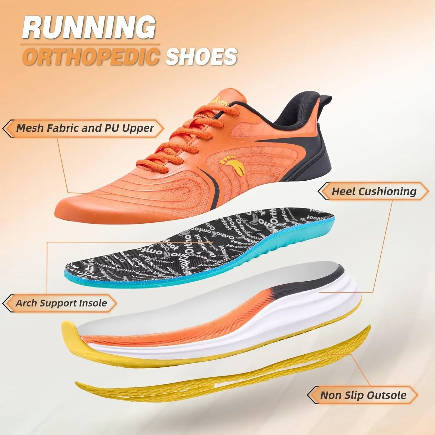 Men's Orthopedic Road Running Shoes: Comfortable Casual Plantar Fasciitis Arch Support Athletic Sports Sneakers, Orthotic High Arch Cushion Tennis Gym Work Walking Shoes for Foot Heel Pain Relief