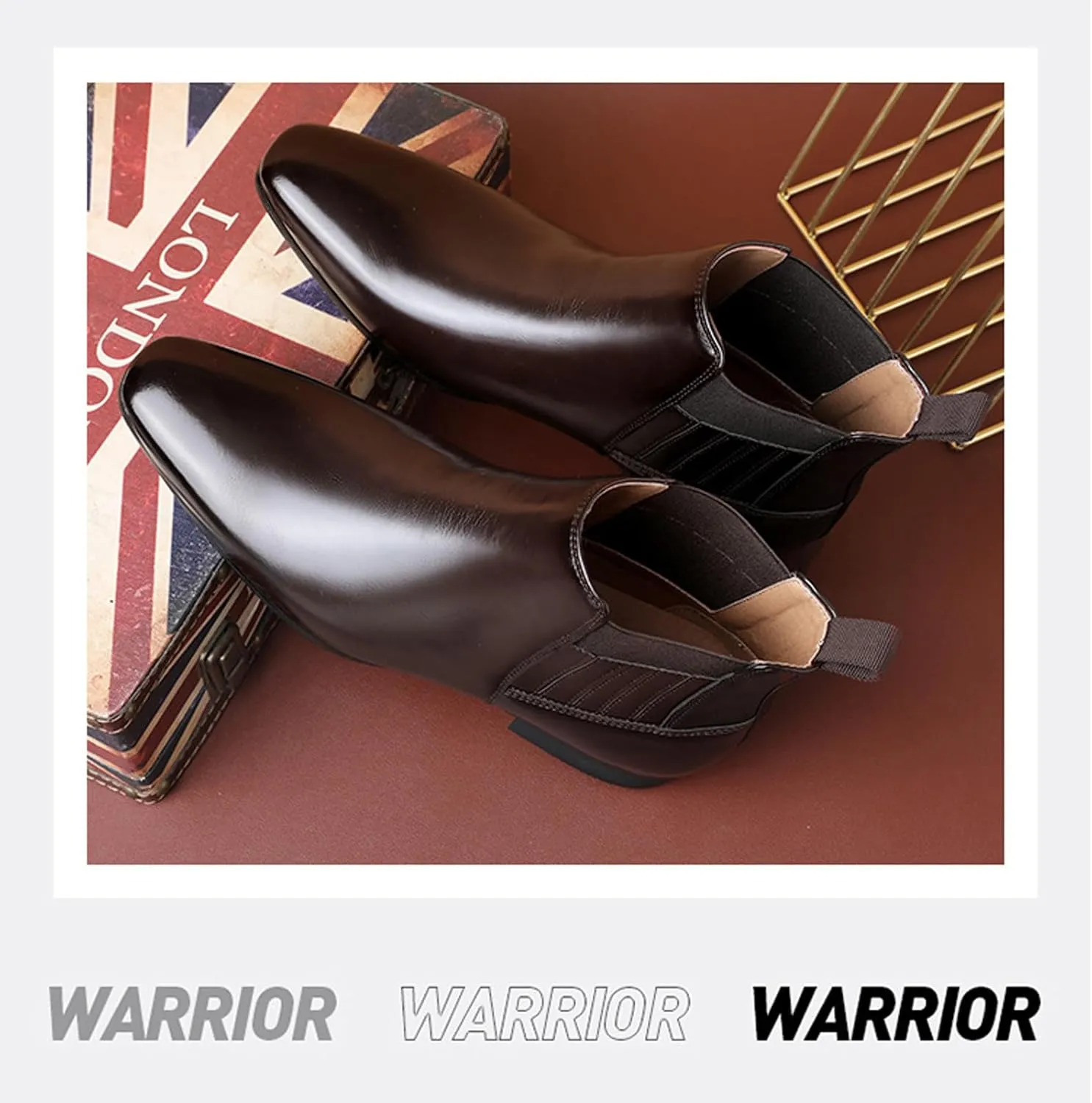 Men's Patent Leather Low Heel Mid Top Dress Chelsea Boots Classic Retro Pointed Toe Business Work Elastic Slip-on Boots Casual Comfortable Oxfords Ankle Boots