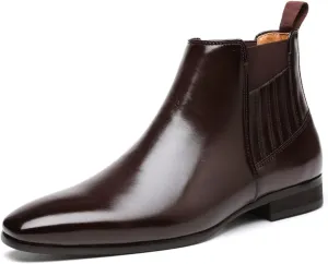 Men's Patent Leather Low Heel Mid Top Dress Chelsea Boots Classic Retro Pointed Toe Business Work Elastic Slip-on Boots Casual Comfortable Oxfords Ankle Boots